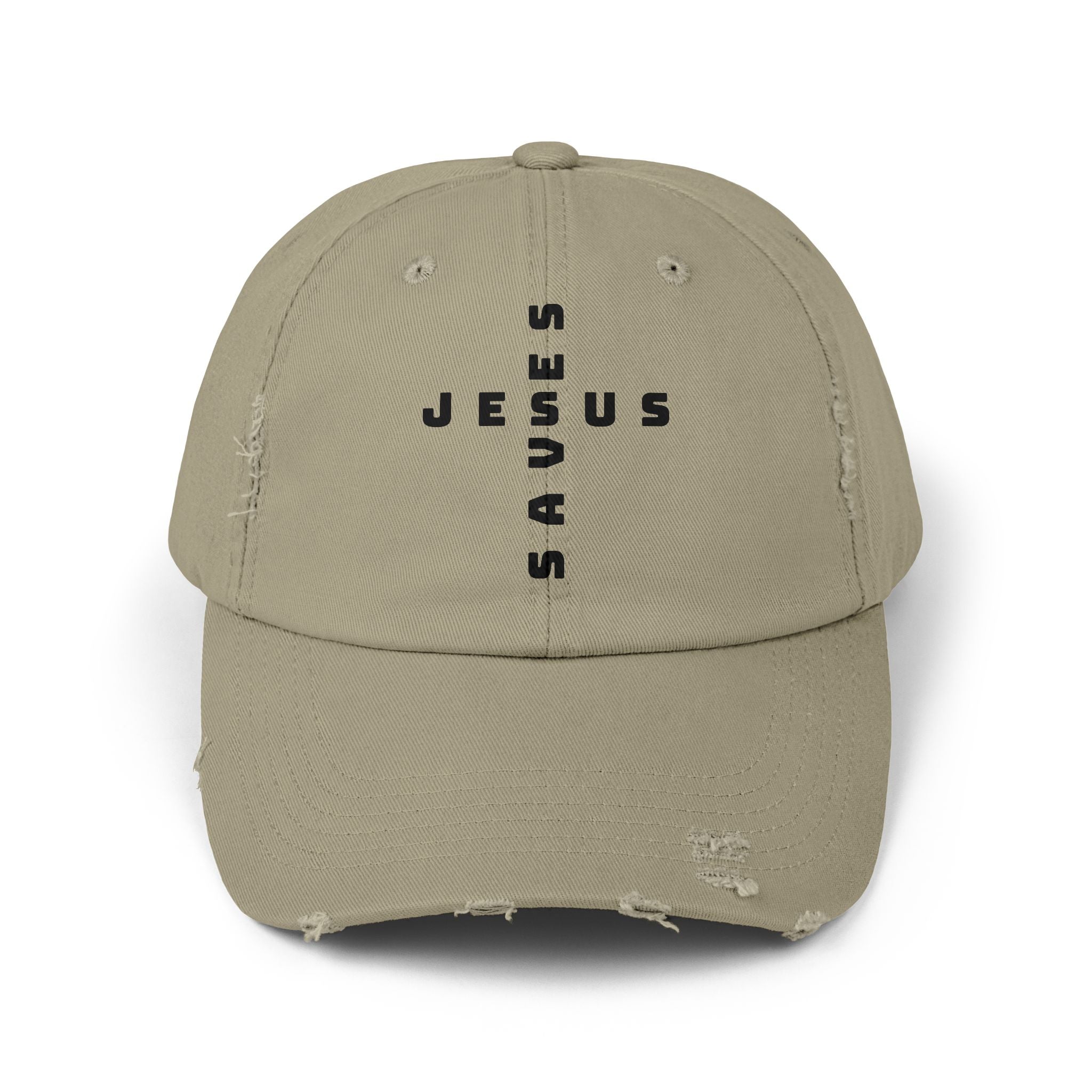Distressed 'Jesus' Vertical Logo Cap — Washed Black Religious Baseball Hat