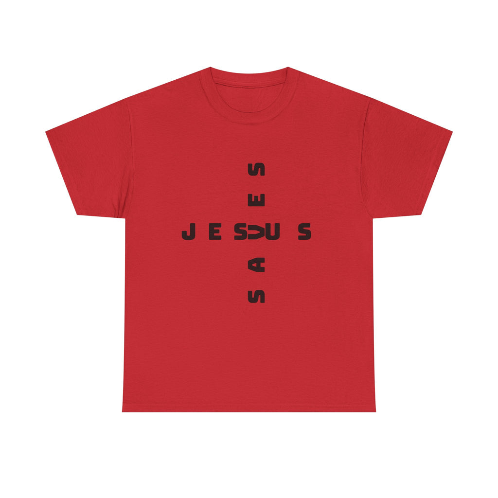 Jesus Cross Tee — Modern Vertical 'JESUS' Typography Christian T‑Shirt