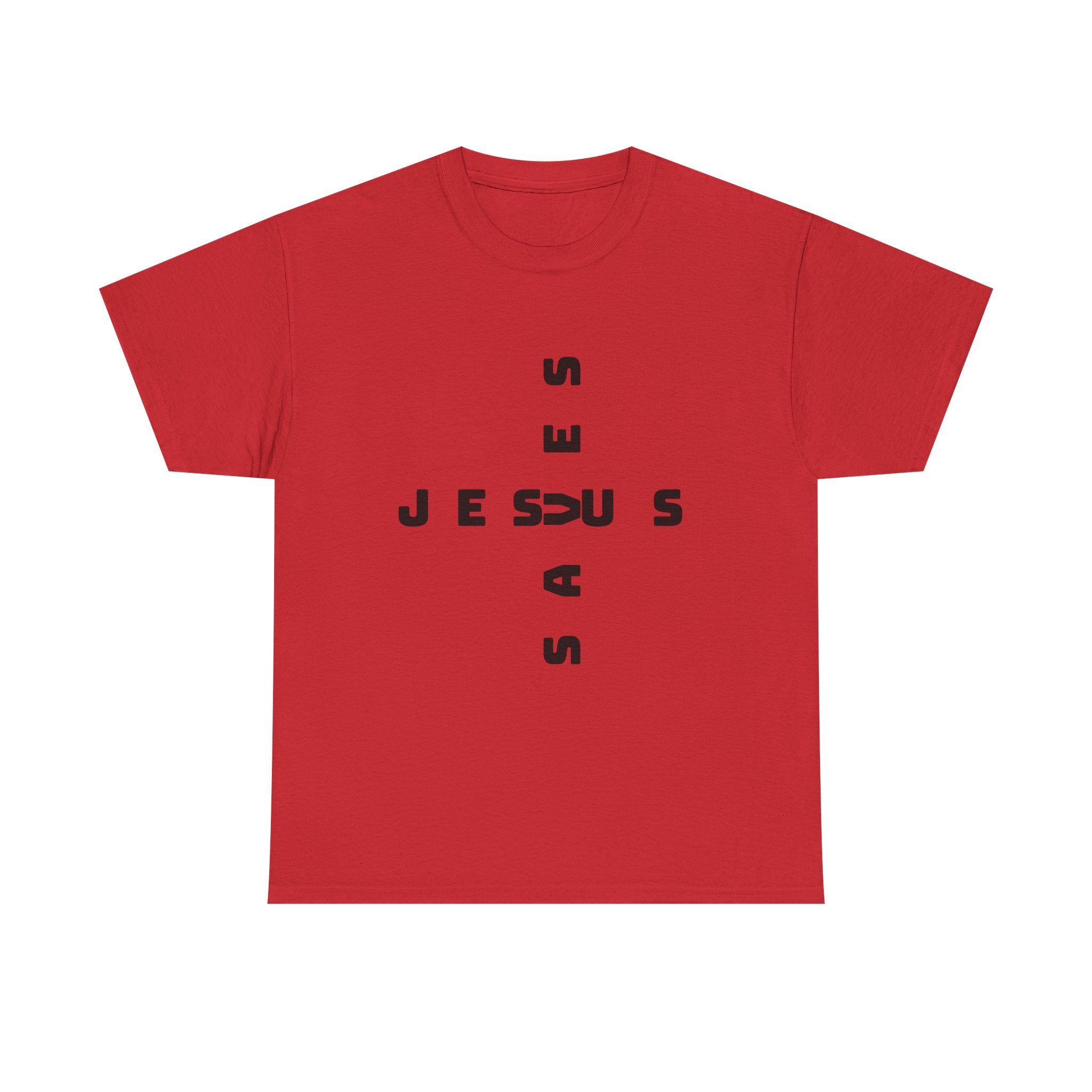 Jesus Cross Tee — Modern Vertical 'JESUS' Typography Christian T‑Shirt