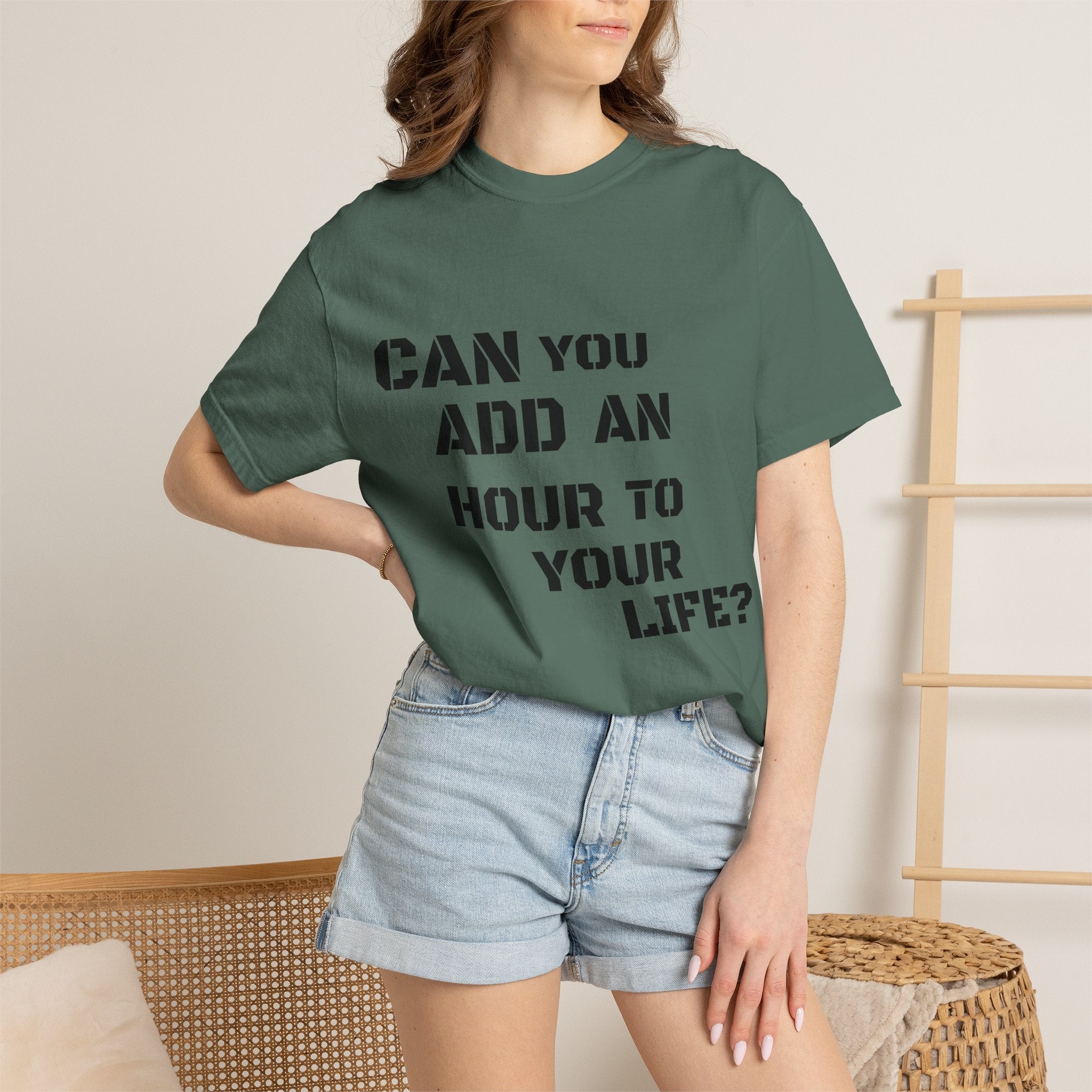 Faith-Based Graphic T-Shirt — “Can You Add An Hour To Your Life? / Do Not Worry! (Matthew 6:27)”