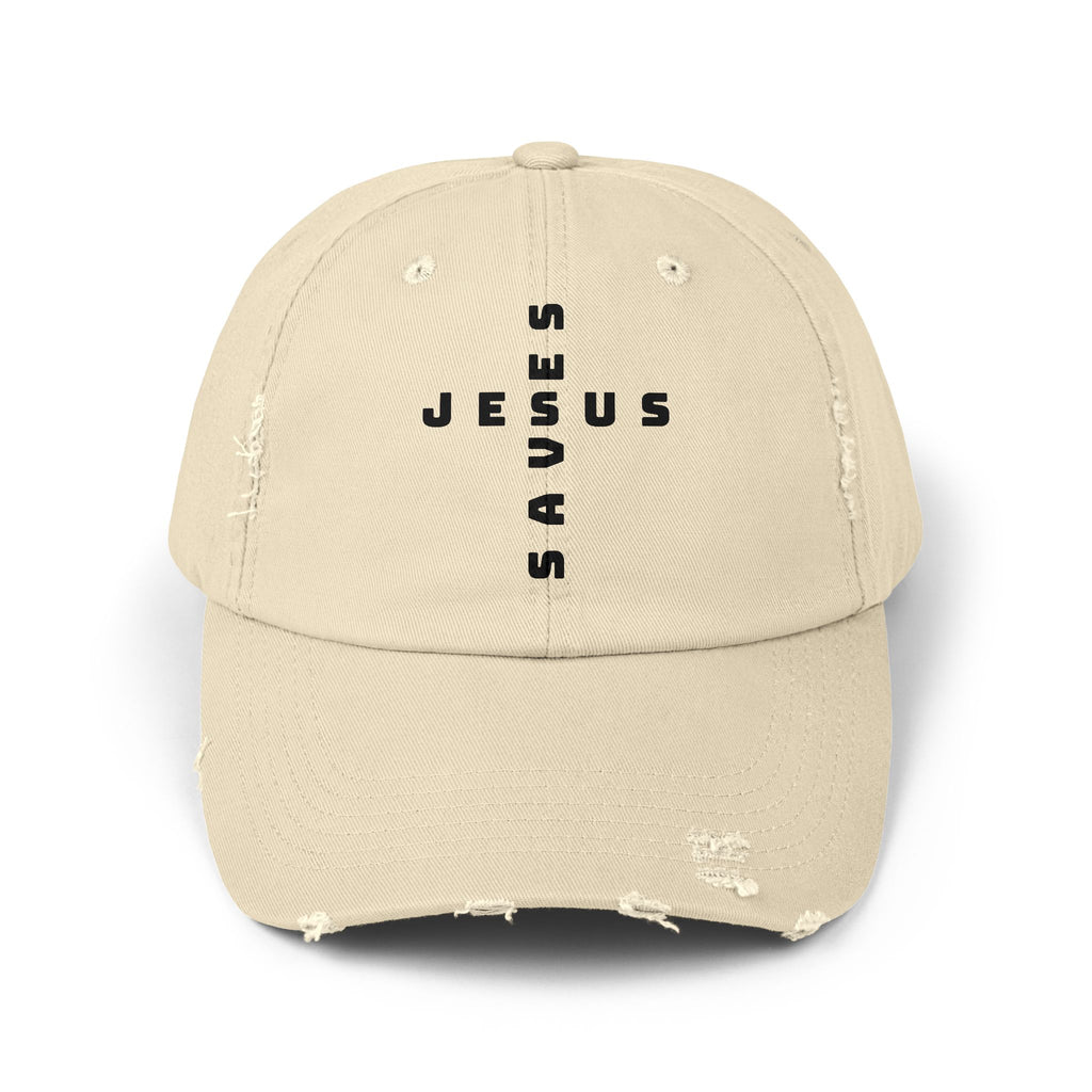 Distressed 'Jesus' Vertical Logo Cap — Washed Black Religious Baseball Hat