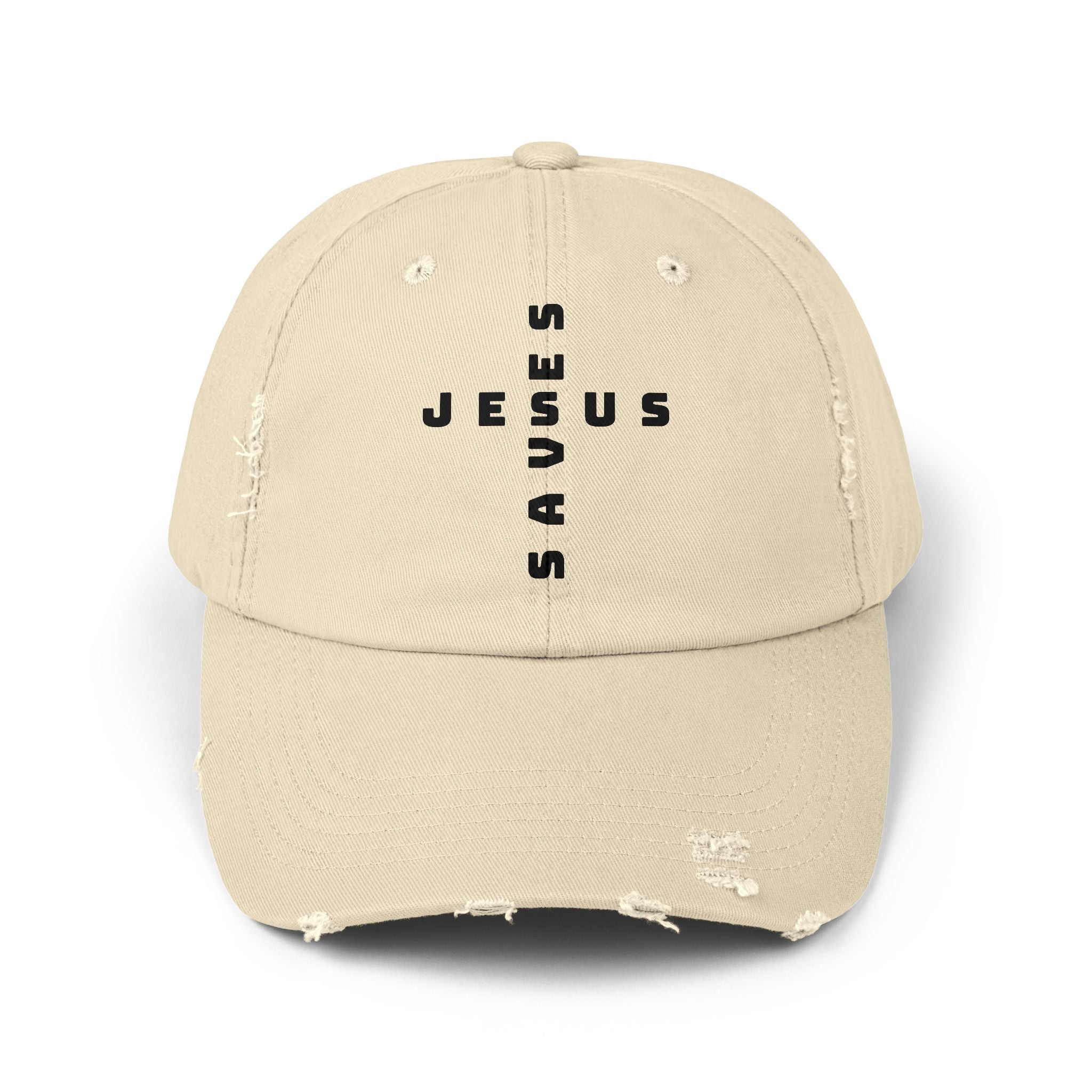 Distressed 'Jesus' Vertical Logo Cap — Washed Black Religious Baseball Hat