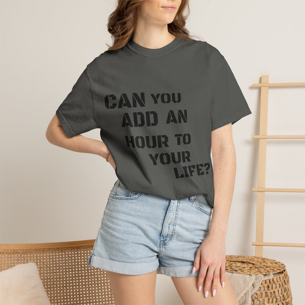 Faith-Based Graphic T-Shirt — “Can You Add An Hour To Your Life? / Do Not Worry! (Matthew 6:27)”