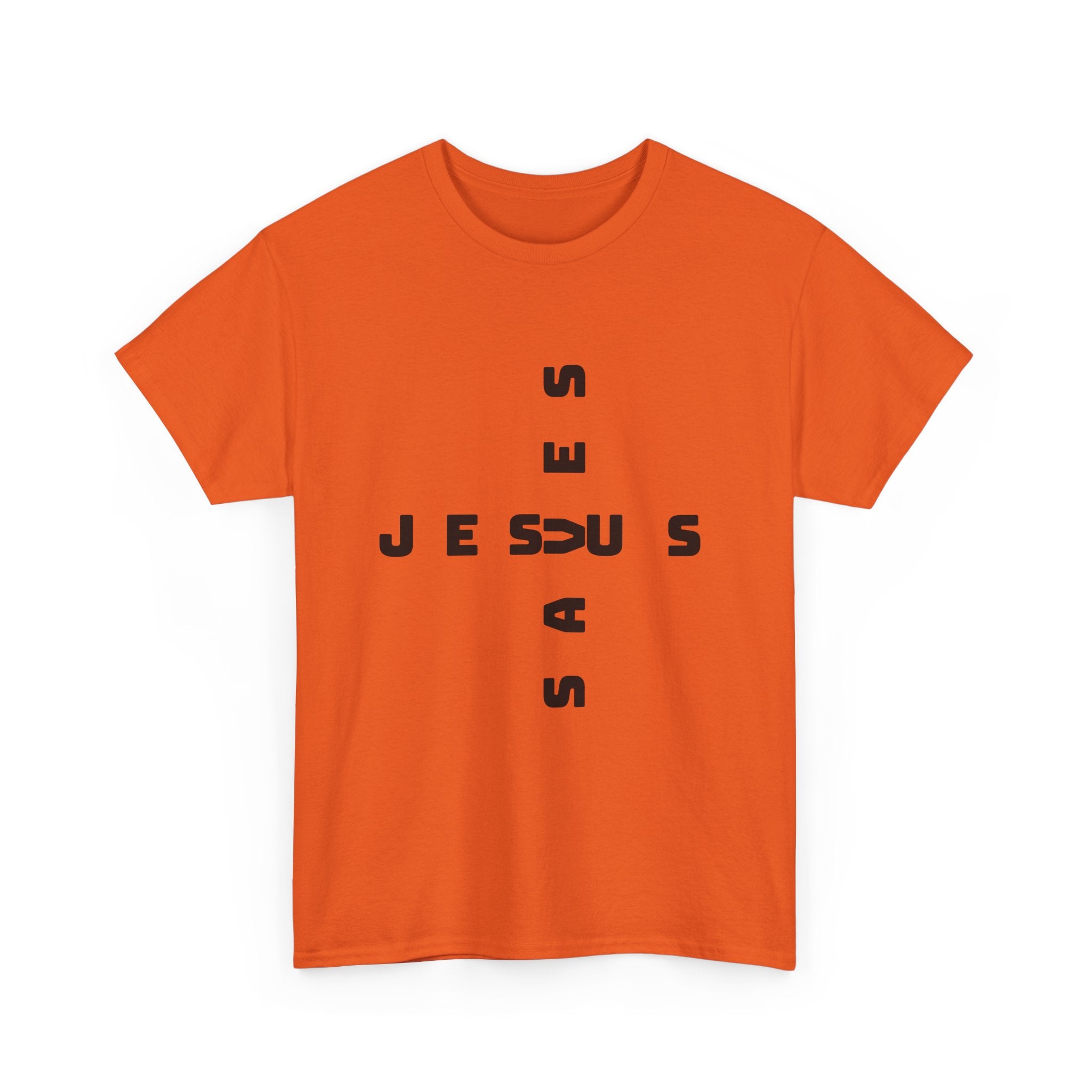 Jesus Cross Tee — Modern Vertical 'JESUS' Typography Christian T‑Shirt