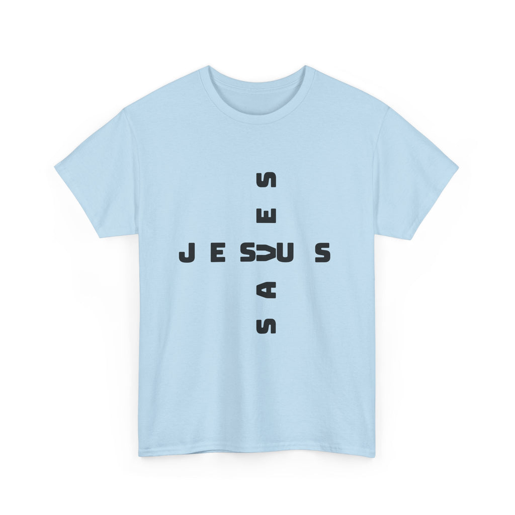 Jesus Cross Tee — Modern Vertical 'JESUS' Typography Christian T‑Shirt