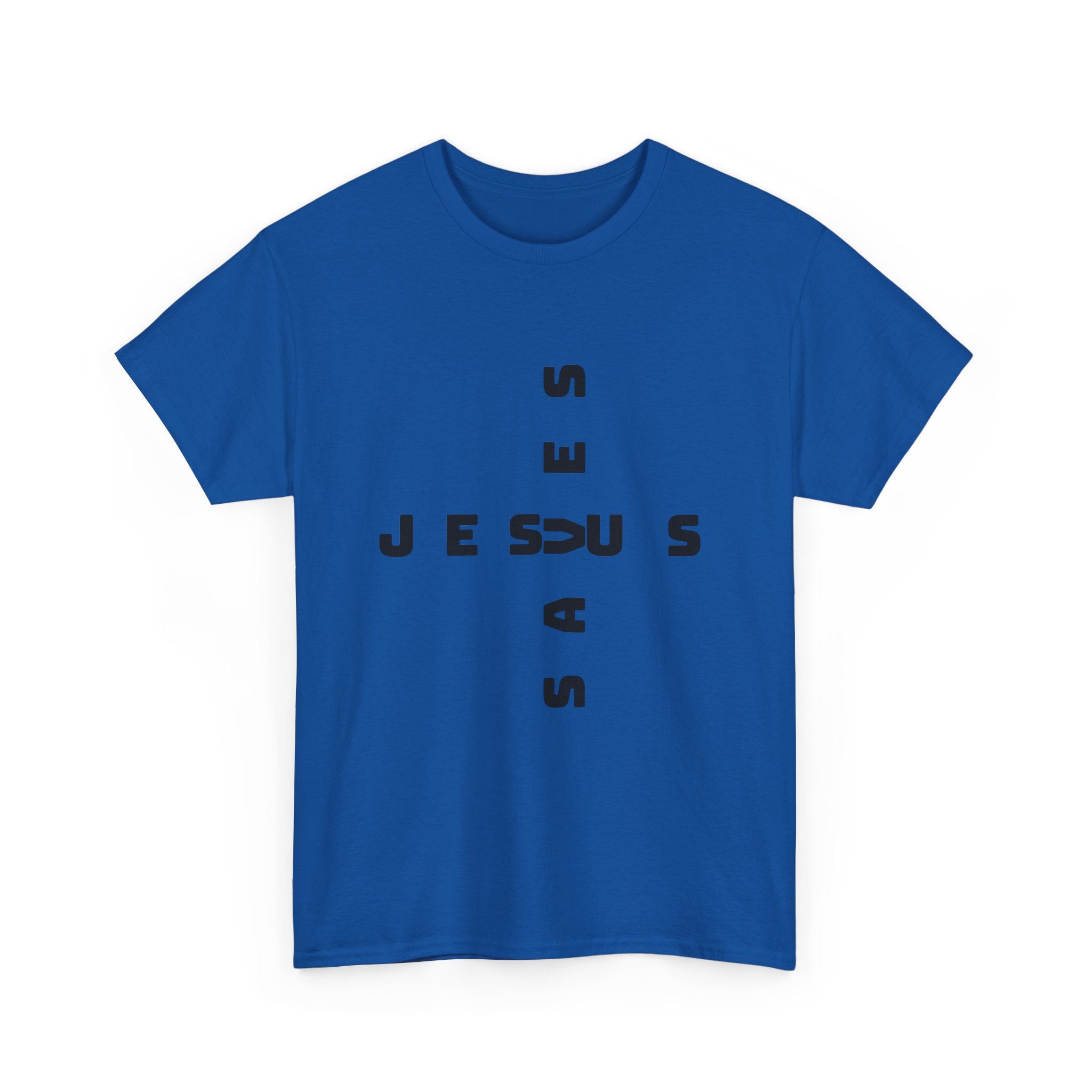 Jesus Cross Tee — Modern Vertical 'JESUS' Typography Christian T‑Shirt