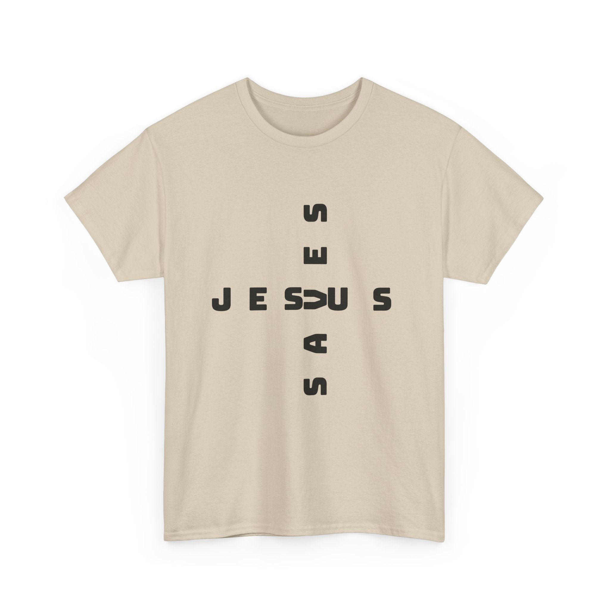 Jesus Cross Tee — Modern Vertical 'JESUS' Typography Christian T‑Shirt