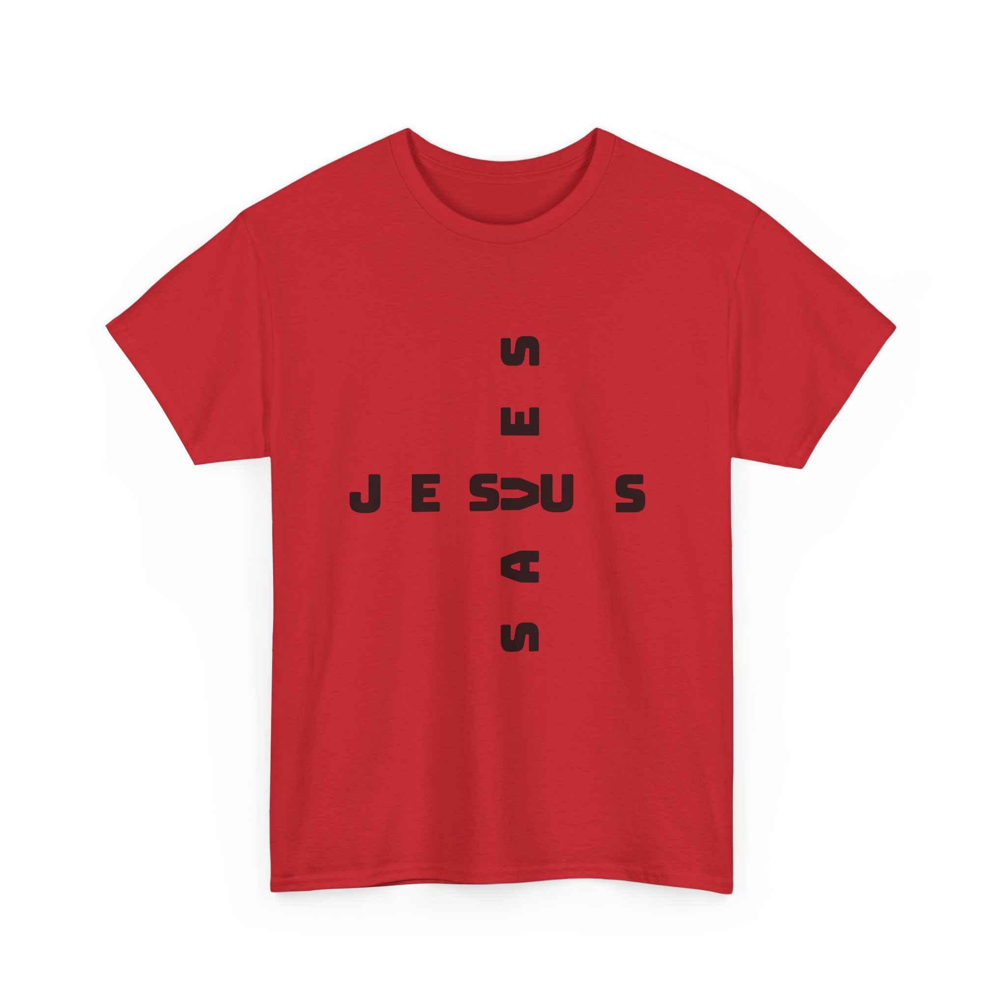 Jesus Cross Tee — Modern Vertical 'JESUS' Typography Christian T‑Shirt