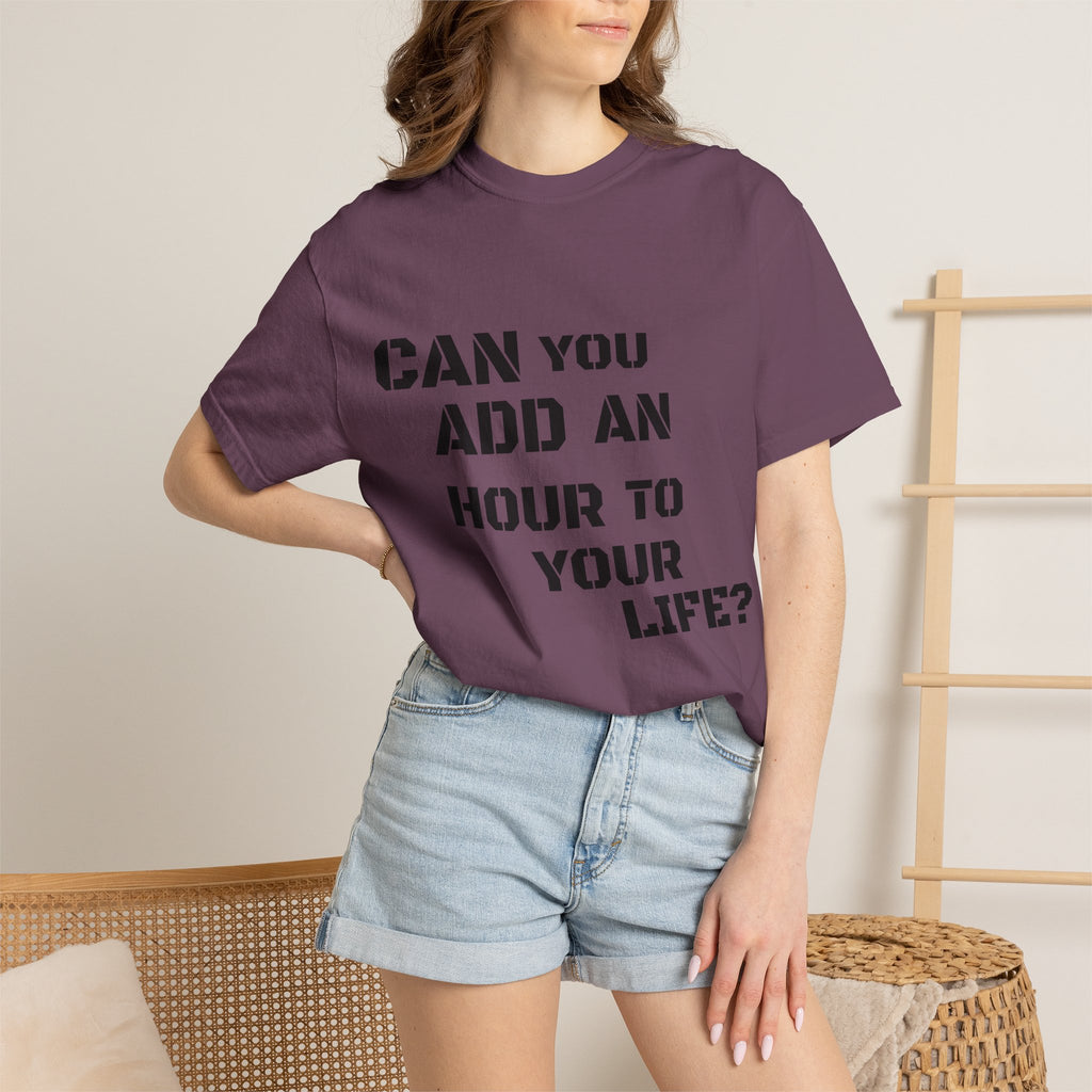Faith-Based Graphic T-Shirt — “Can You Add An Hour To Your Life? / Do Not Worry! (Matthew 6:27)”