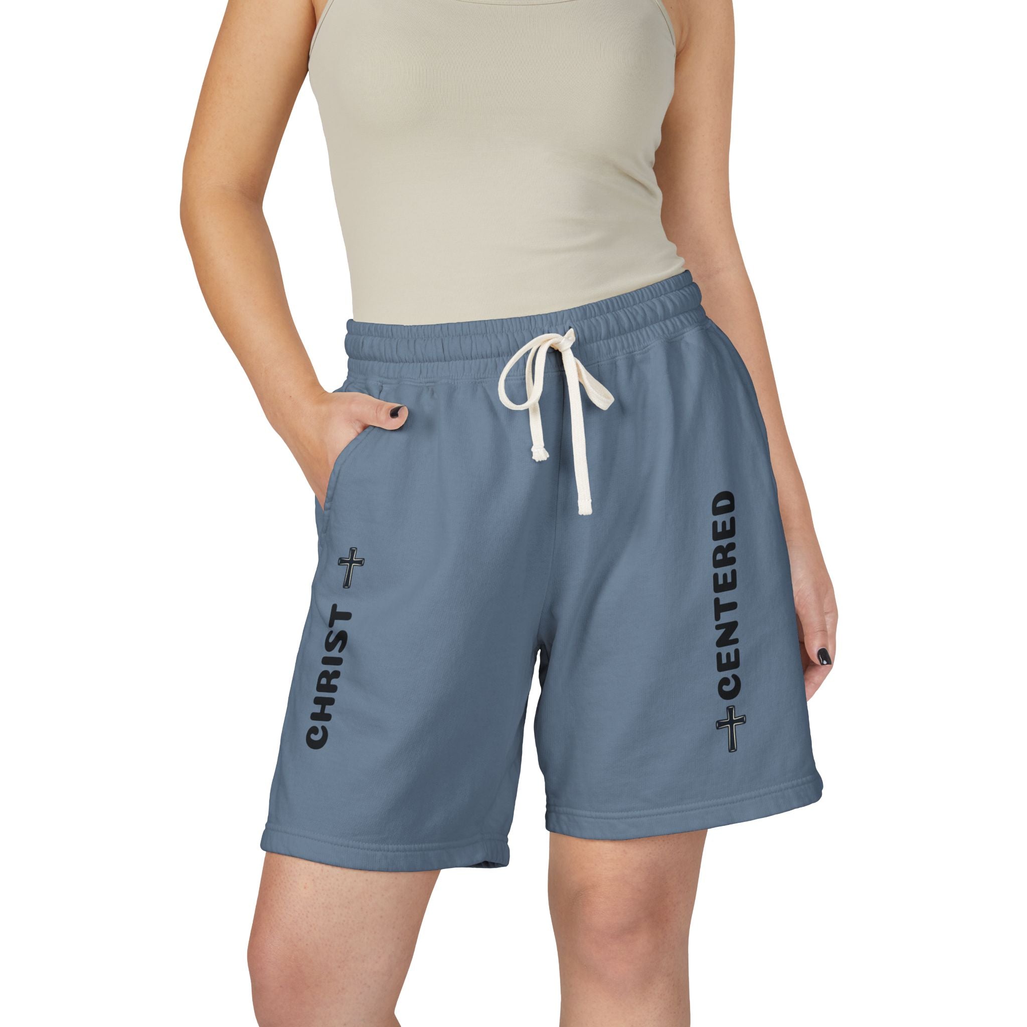 Christian 'Christ Centered' Fleece Sweat Shorts — Garment-Dyed Lightweight Lounge Shorts
