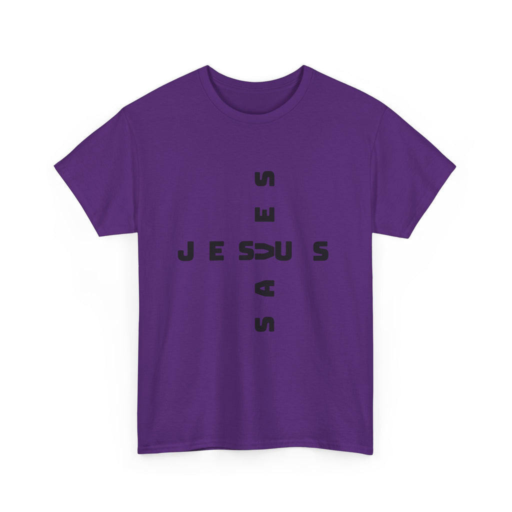 Jesus Cross Tee — Modern Vertical 'JESUS' Typography Christian T‑Shirt