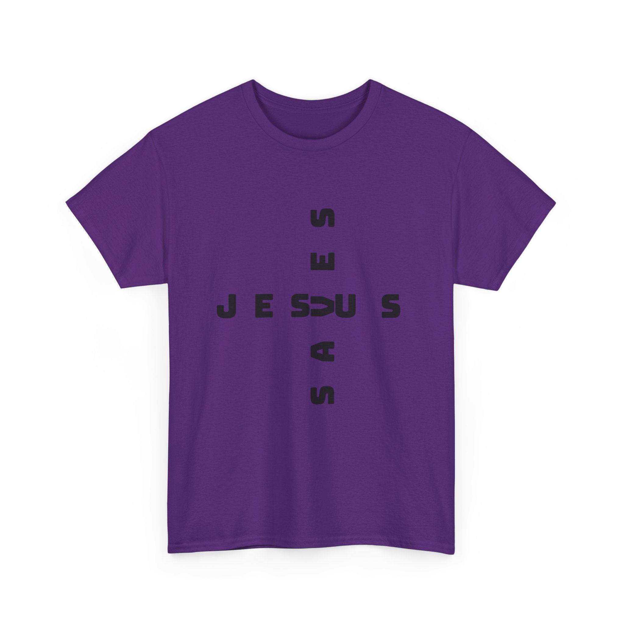 Jesus Cross Tee — Modern Vertical 'JESUS' Typography Christian T‑Shirt