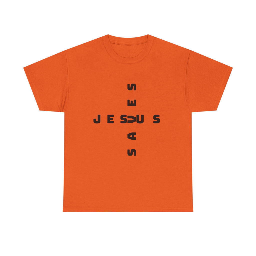 Jesus Cross Tee — Modern Vertical 'JESUS' Typography Christian T‑Shirt