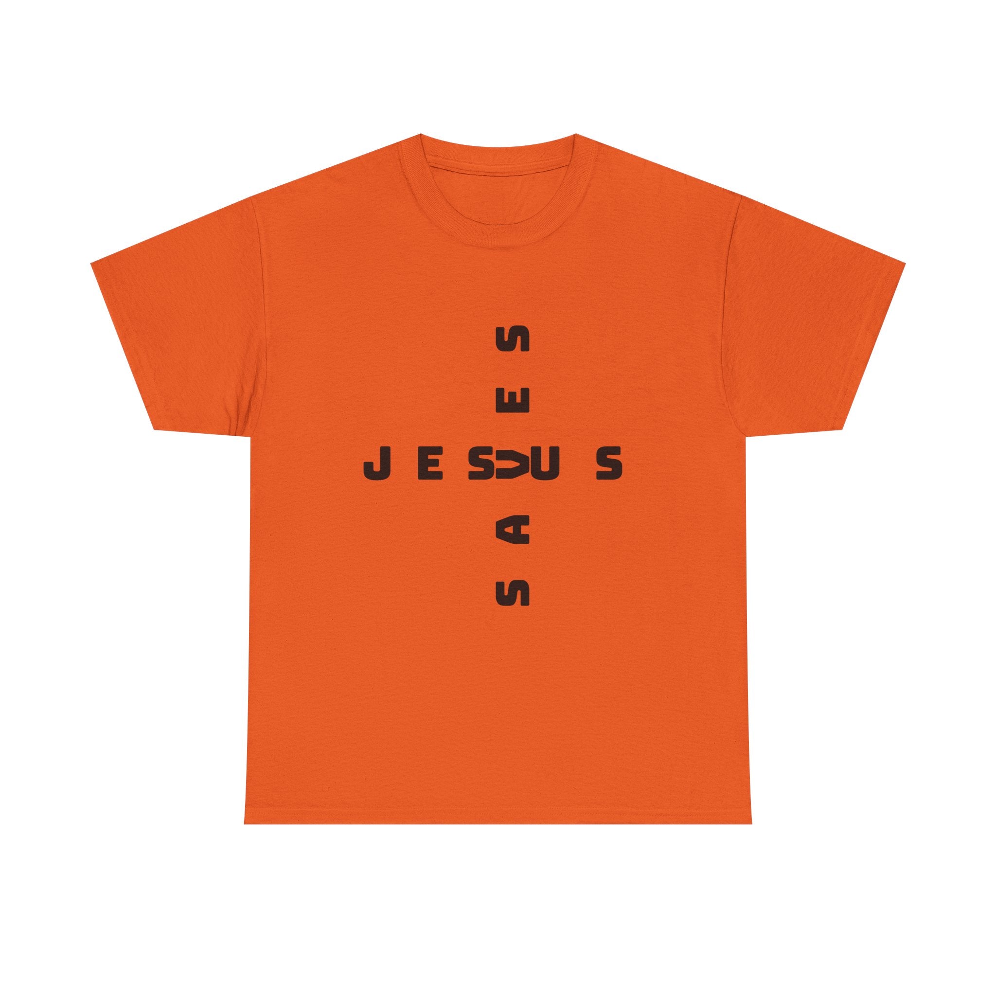 Jesus Cross Tee — Modern Vertical 'JESUS' Typography Christian T‑Shirt