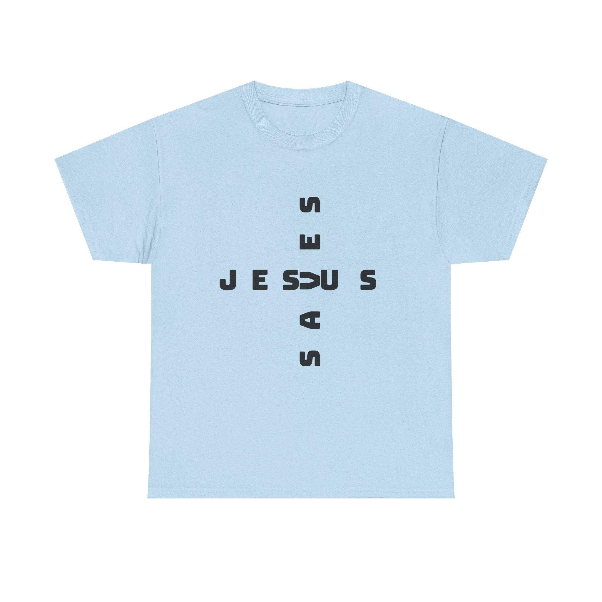 Jesus Cross Tee — Modern Vertical 'JESUS' Typography Christian T‑Shirt