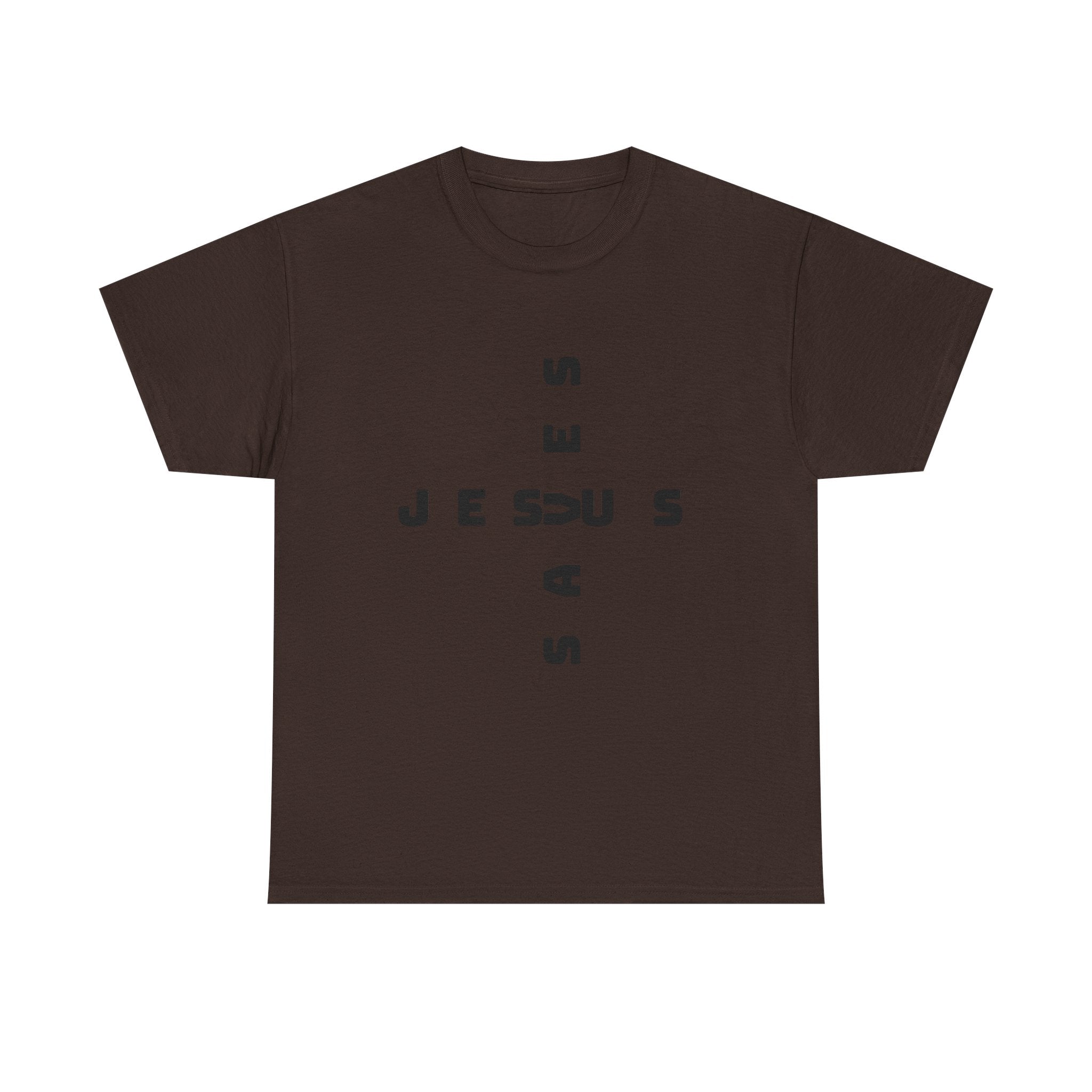 Jesus Cross Tee — Modern Vertical 'JESUS' Typography Christian T‑Shirt