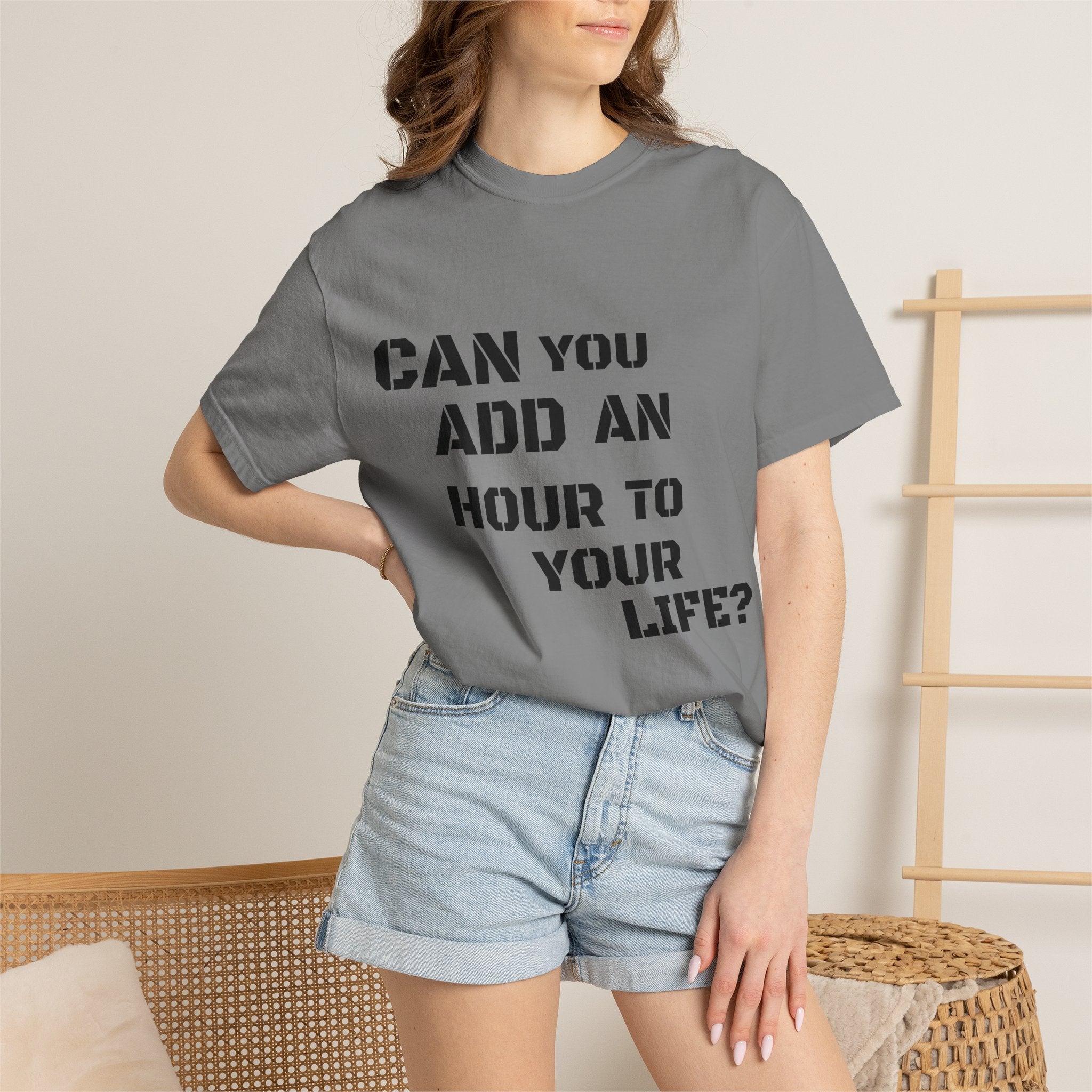Faith-Based Graphic T-Shirt — “Can You Add An Hour To Your Life? / Do Not Worry! (Matthew 6:27)”