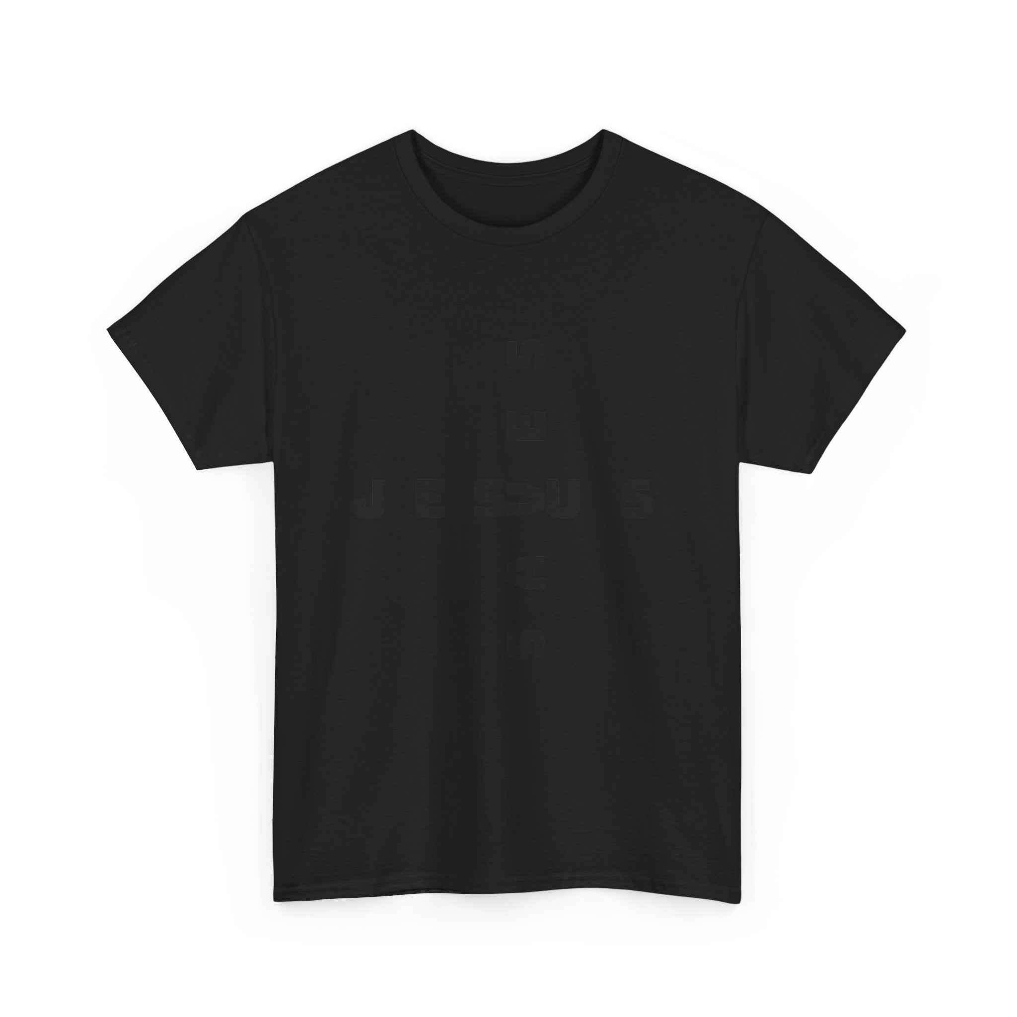 Jesus Cross Tee — Modern Vertical 'JESUS' Typography Christian T‑Shirt
