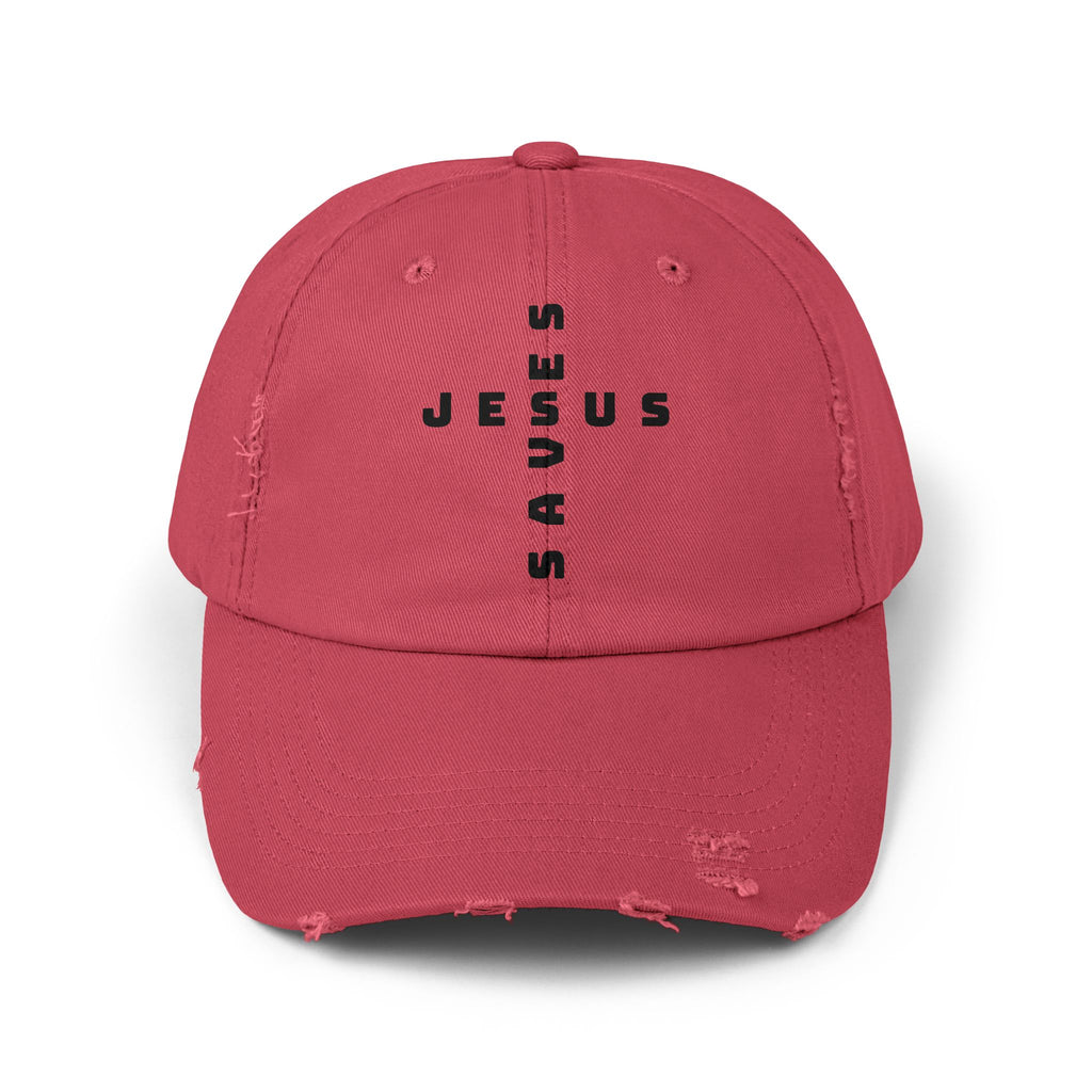 Distressed 'Jesus' Vertical Logo Cap — Washed Black Religious Baseball Hat