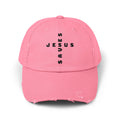 Distressed 'Jesus' Vertical Logo Cap — Washed Black Religious Baseball Hat