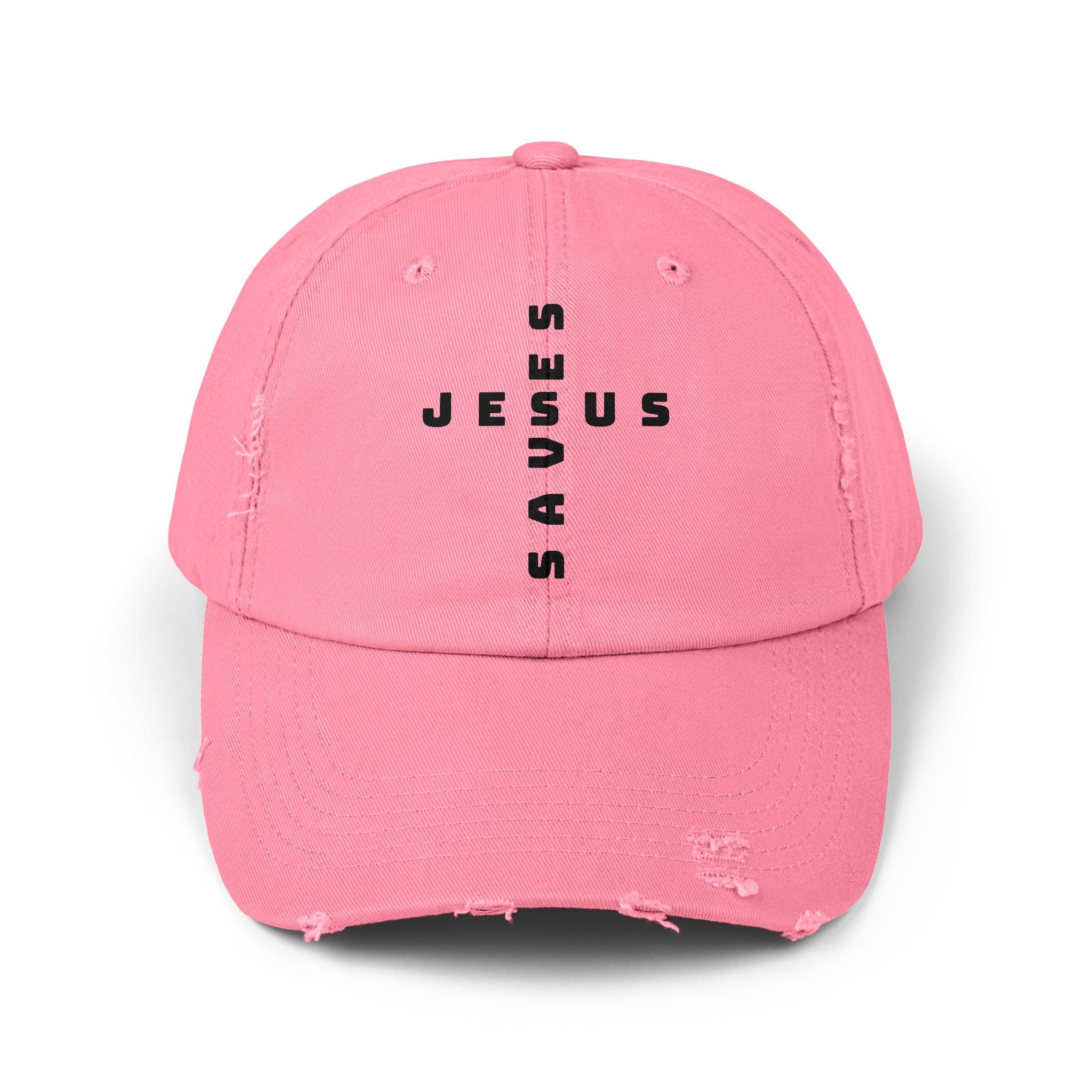 Distressed 'Jesus' Vertical Logo Cap — Washed Black Religious Baseball Hat