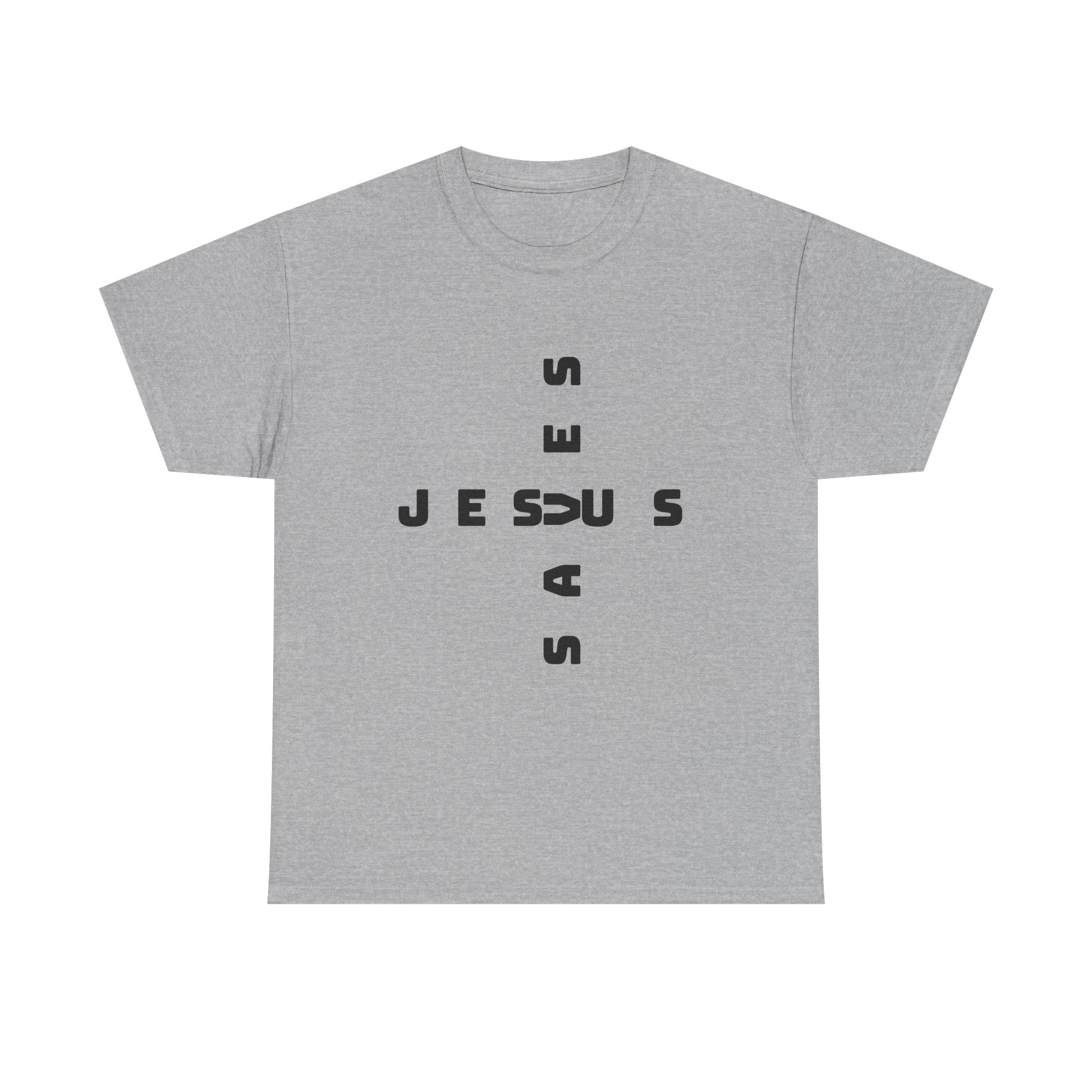Jesus Cross Tee — Modern Vertical 'JESUS' Typography Christian T‑Shirt