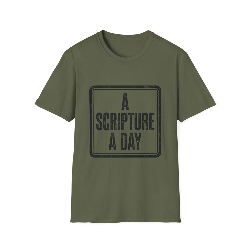 Religious T-Shirt — “A Scripture A Day / Make The Pain Go Away” Inspirational Faith Tee
