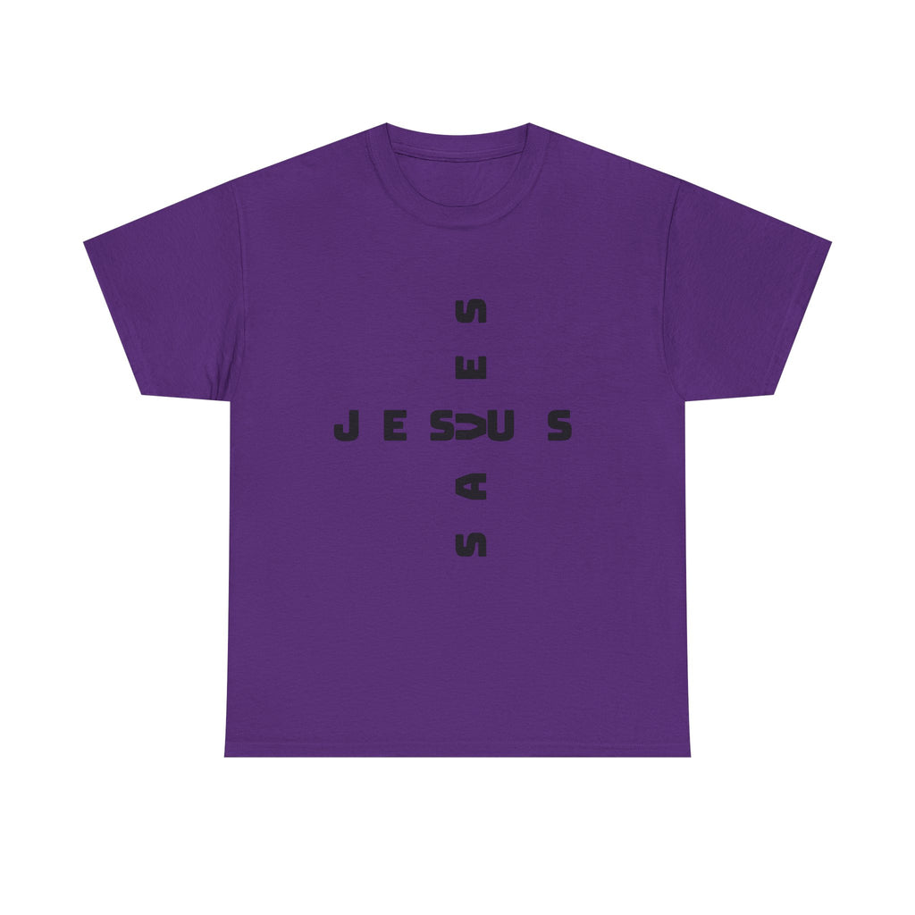 Jesus Cross Tee — Modern Vertical 'JESUS' Typography Christian T‑Shirt