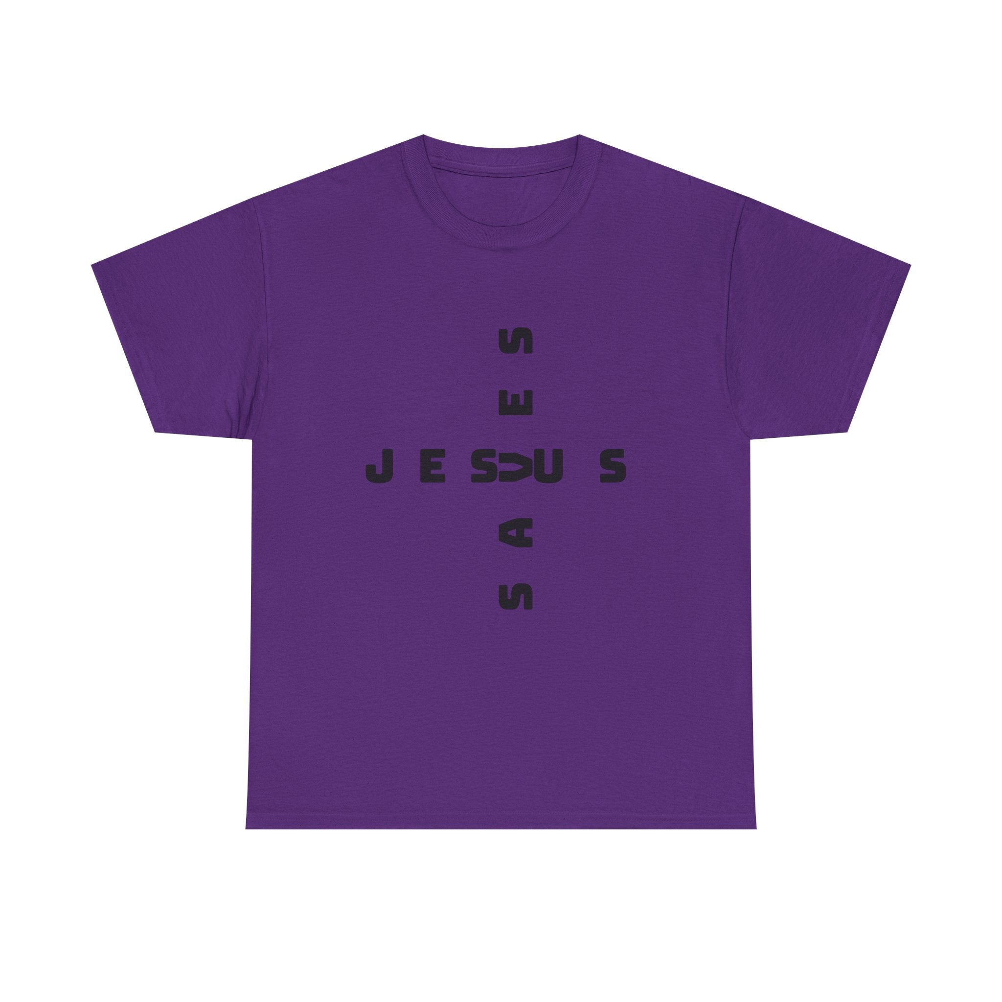 Jesus Cross Tee — Modern Vertical 'JESUS' Typography Christian T‑Shirt