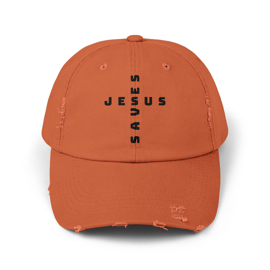 Distressed 'Jesus' Vertical Logo Cap — Washed Black Religious Baseball Hat