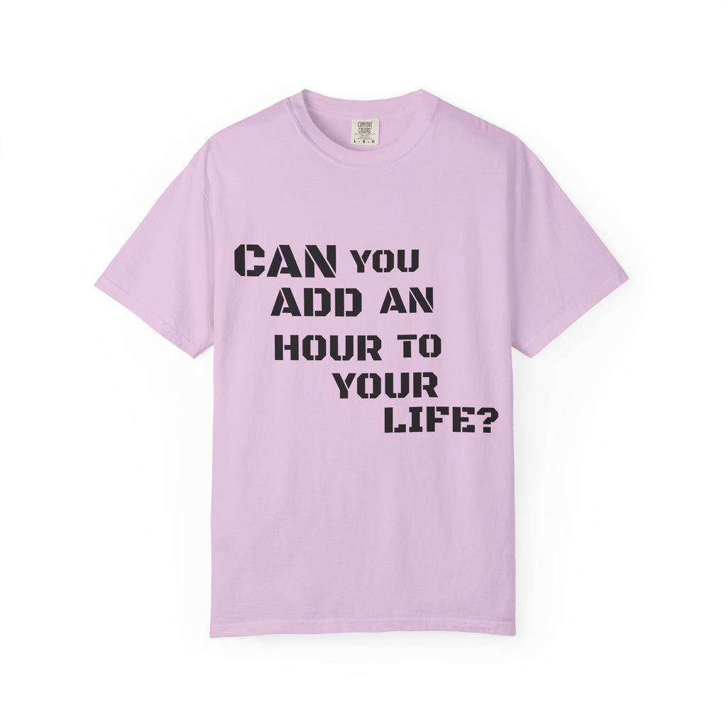 Faith-Based Graphic T-Shirt — “Can You Add An Hour To Your Life? / Do Not Worry! (Matthew 6:27)”