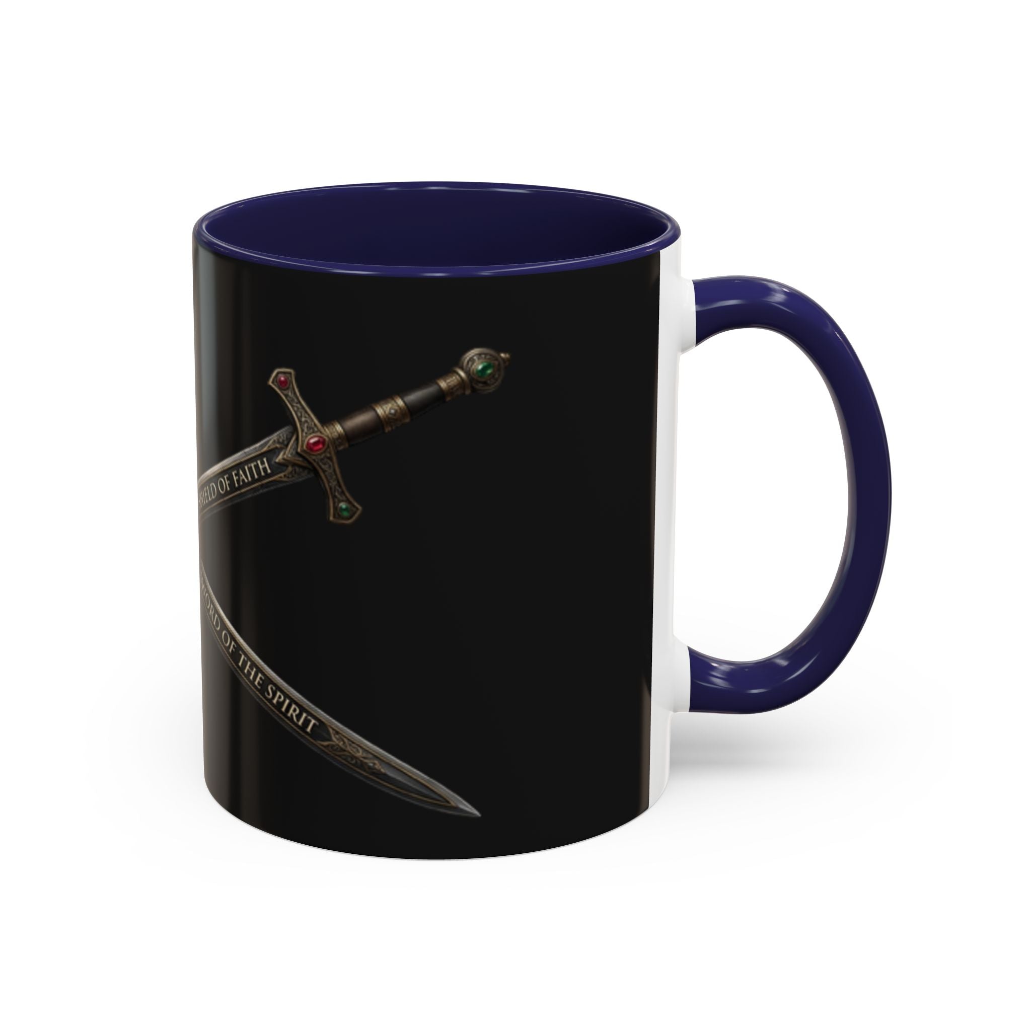 Christian Sword & Shield Coffee Mug (11/15oz) — Faith Scripture Armor Design