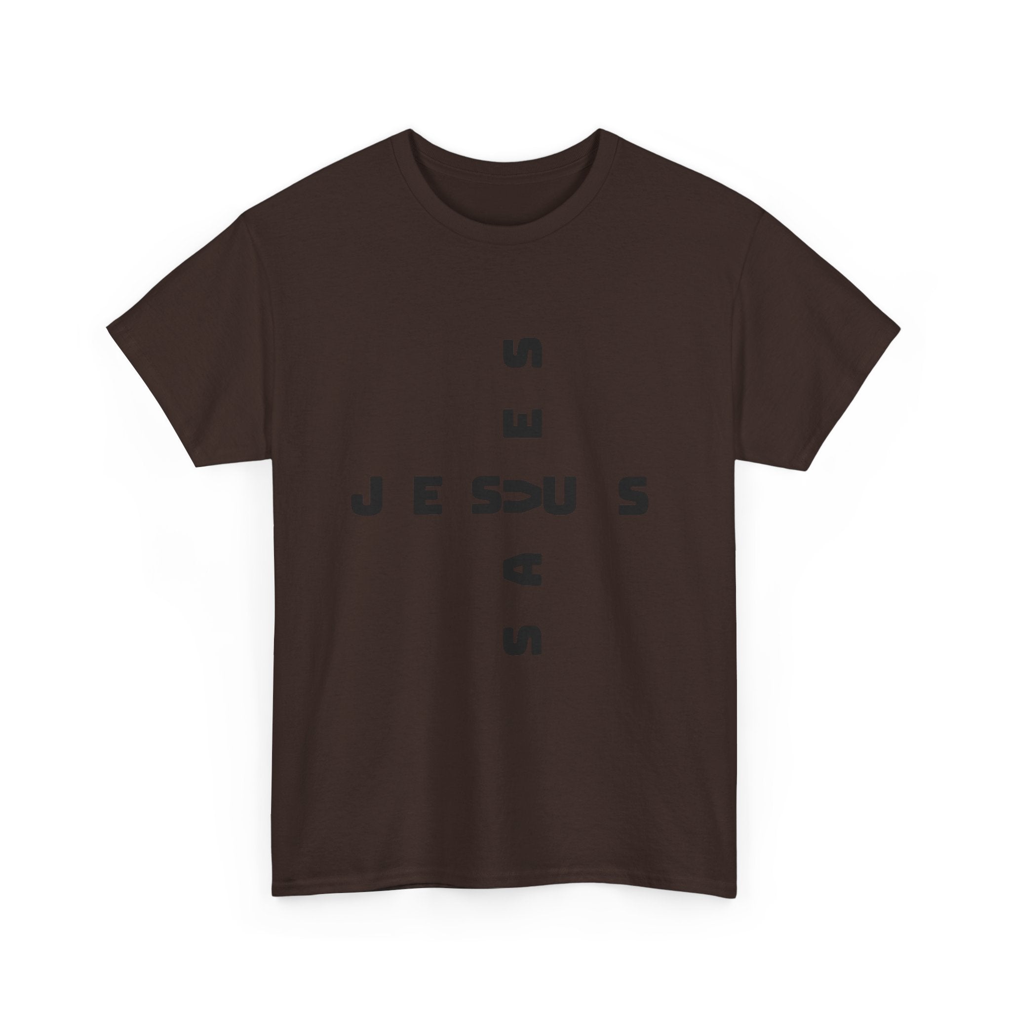 Jesus Cross Tee — Modern Vertical 'JESUS' Typography Christian T‑Shirt