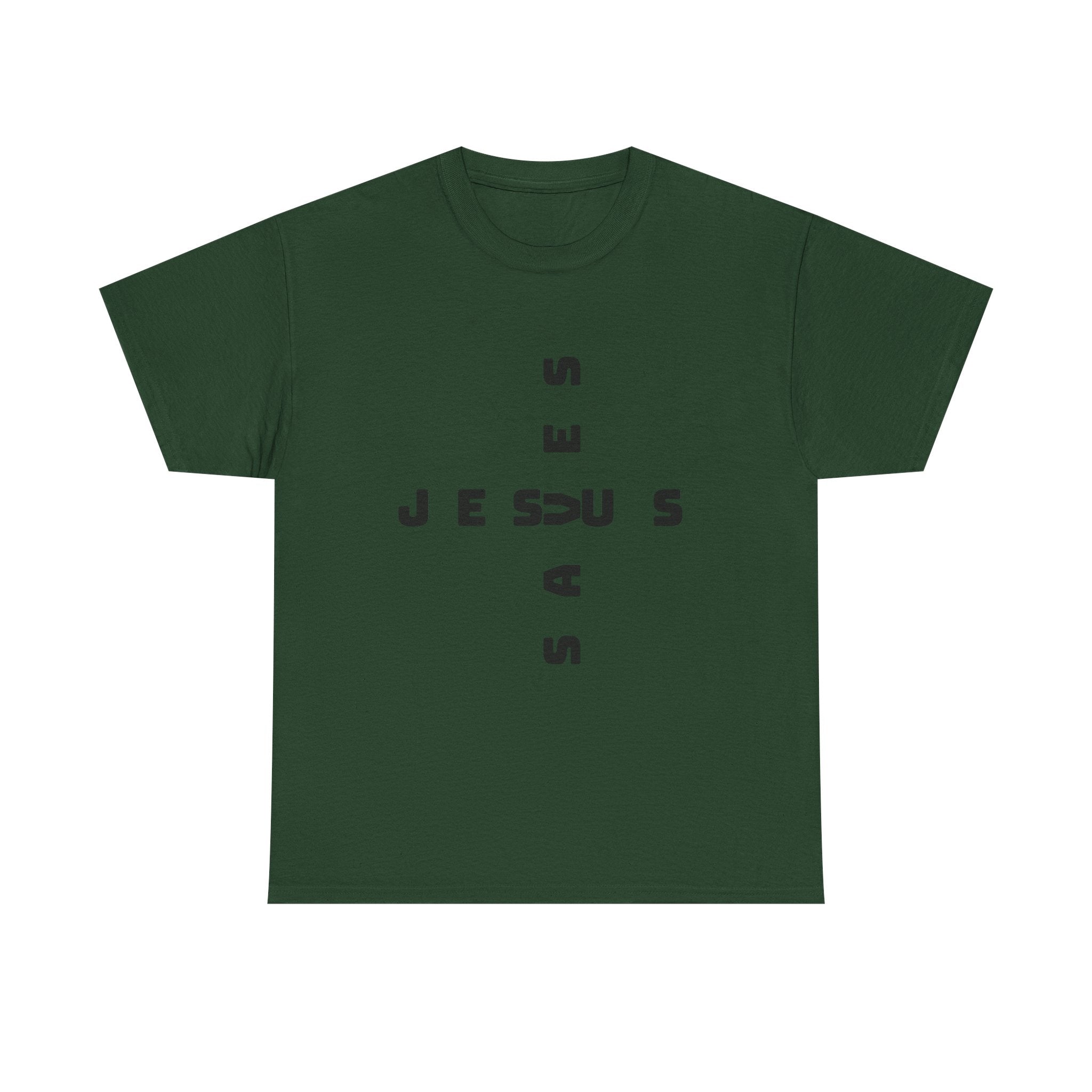 Jesus Cross Tee — Modern Vertical 'JESUS' Typography Christian T‑Shirt