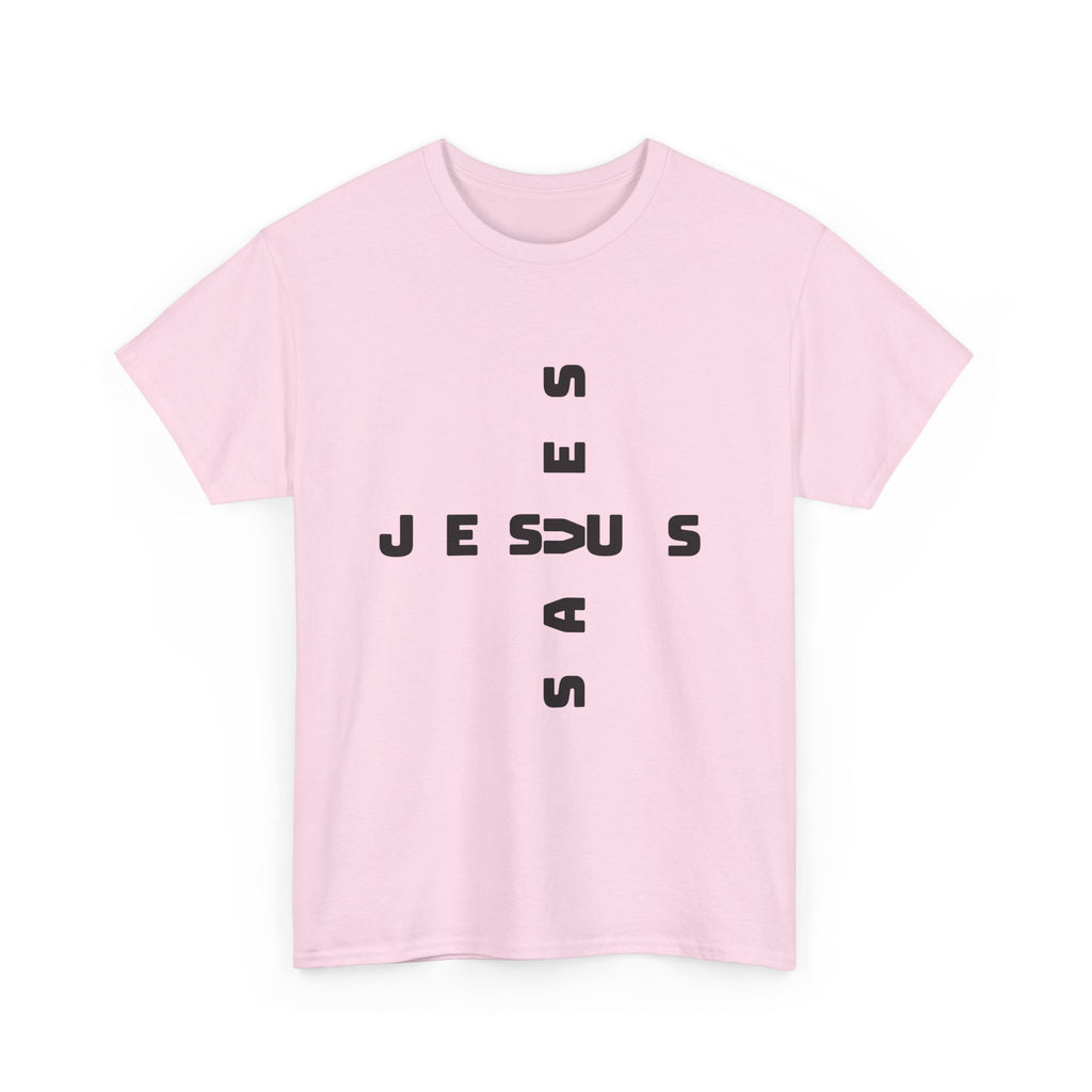 Jesus Cross Tee — Modern Vertical 'JESUS' Typography Christian T‑Shirt