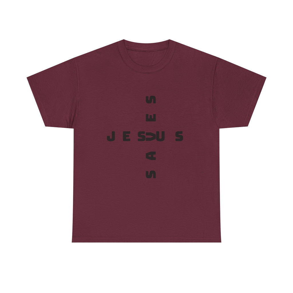 Jesus Cross Tee — Modern Vertical 'JESUS' Typography Christian T‑Shirt