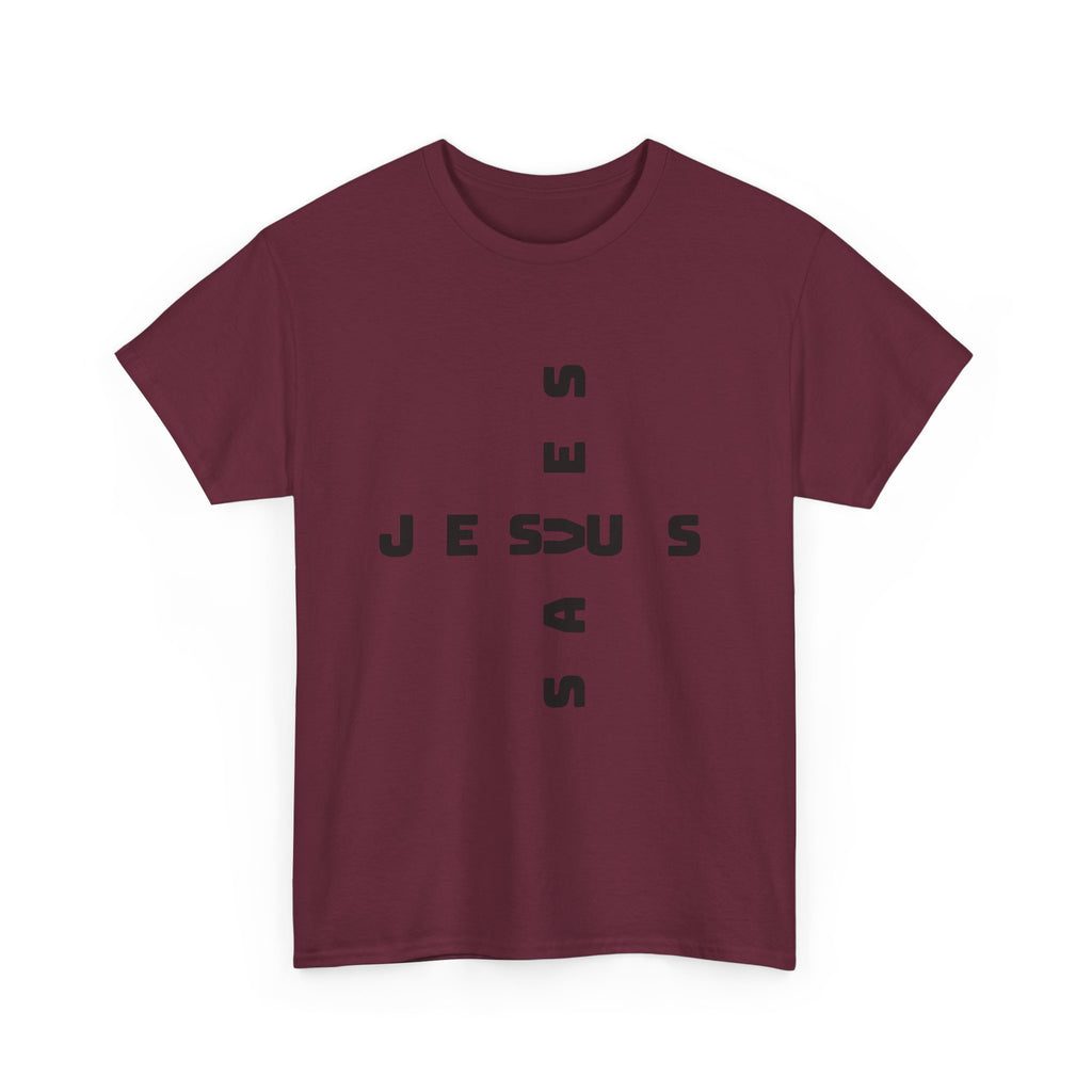 Jesus Cross Tee — Modern Vertical 'JESUS' Typography Christian T‑Shirt