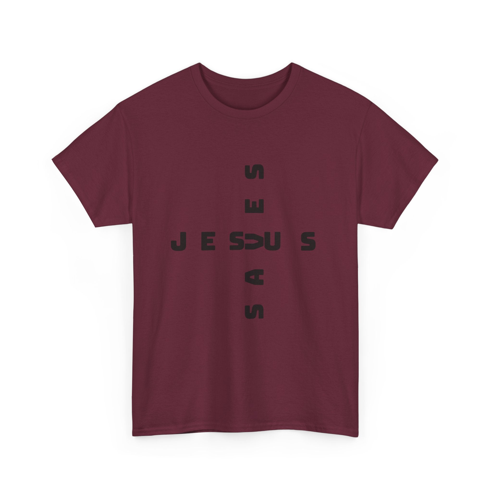 Jesus Cross Tee — Modern Vertical 'JESUS' Typography Christian T‑Shirt