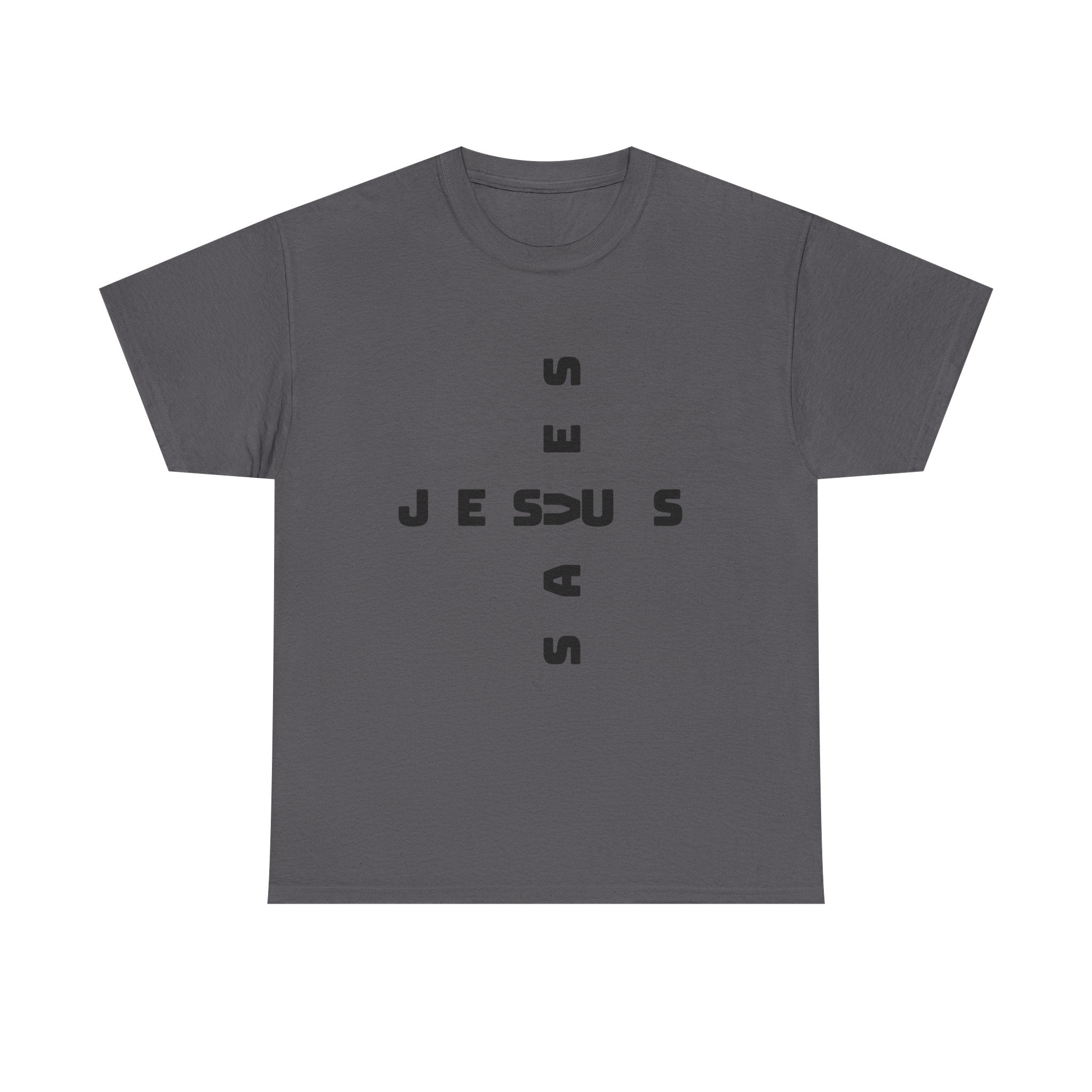 Jesus Cross Tee — Modern Vertical 'JESUS' Typography Christian T‑Shirt