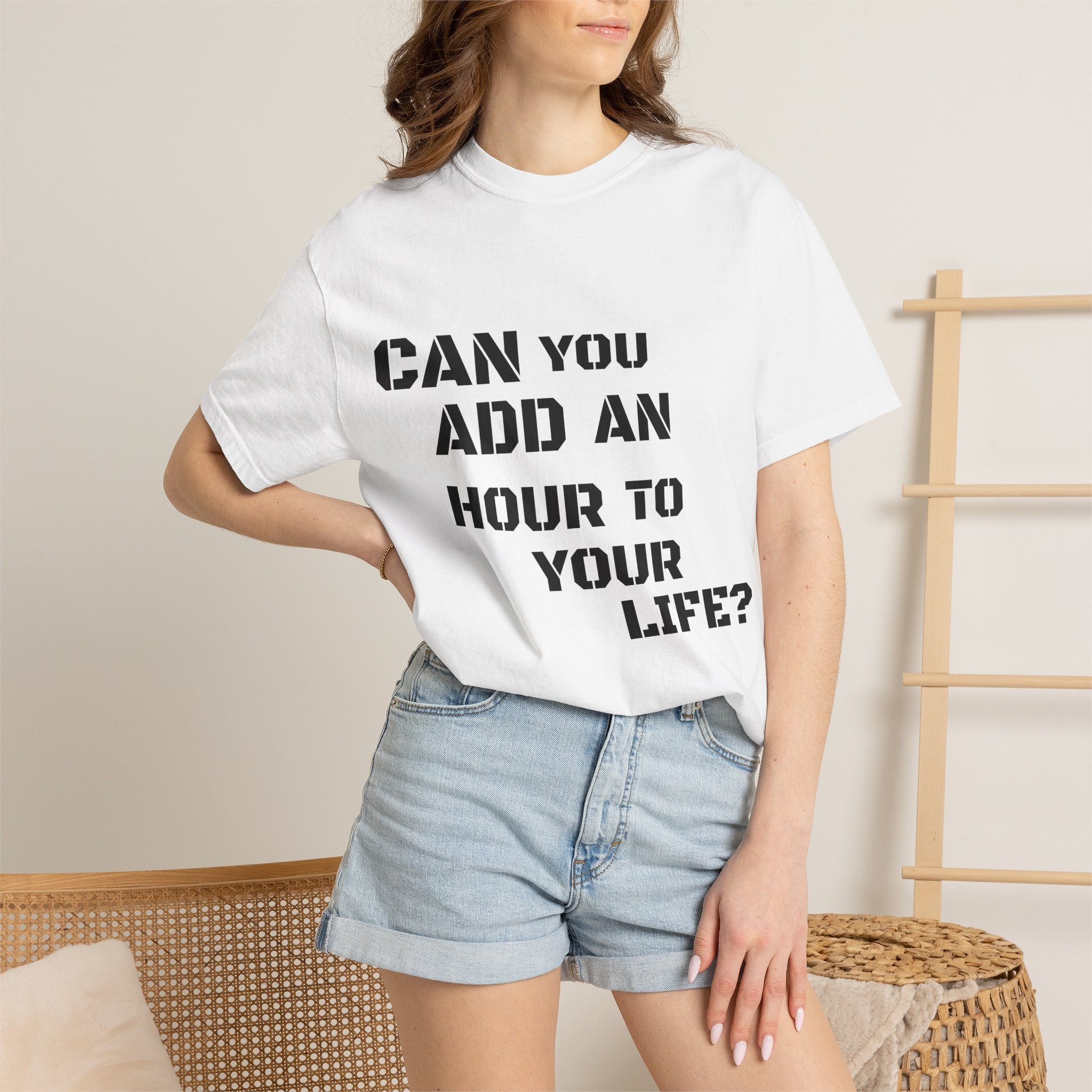 Faith-Based Graphic T-Shirt — “Can You Add An Hour To Your Life? / Do Not Worry! (Matthew 6:27)”