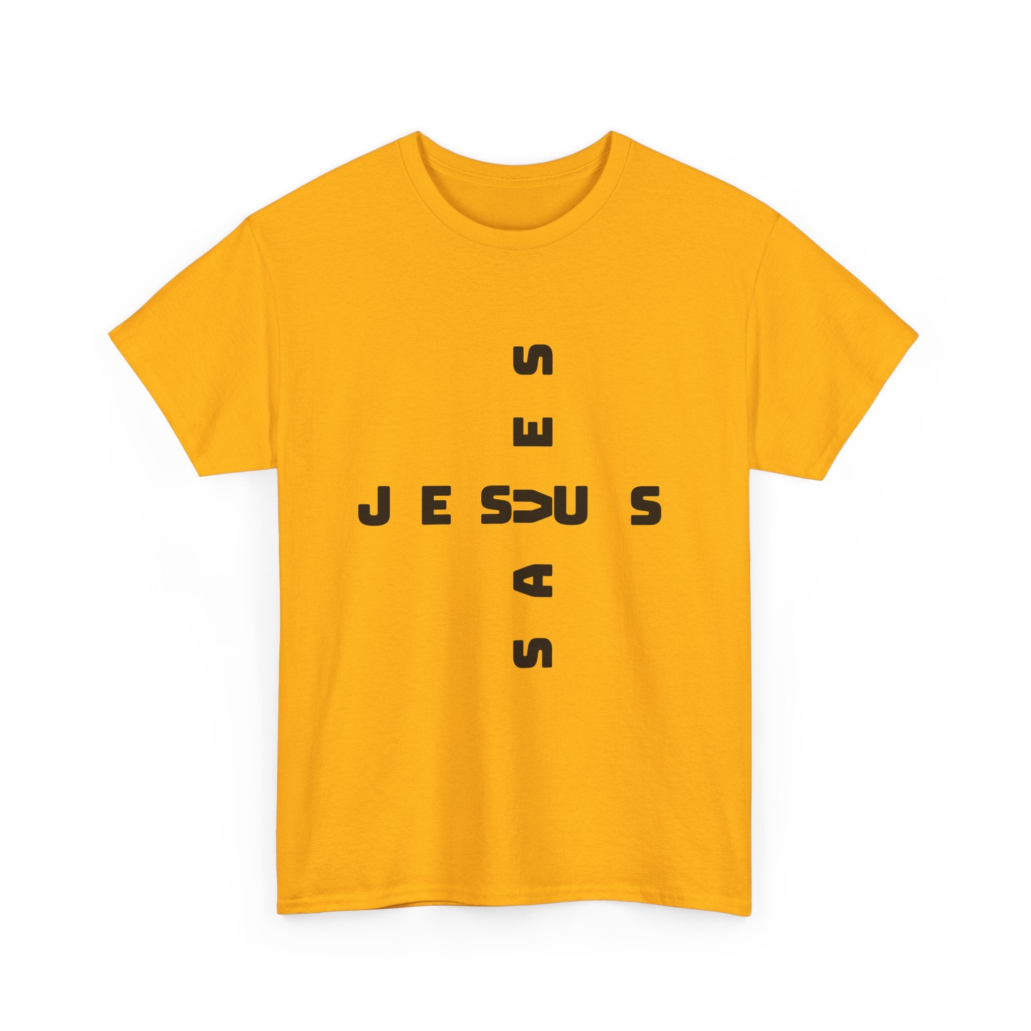 Jesus Cross Tee — Modern Vertical 'JESUS' Typography Christian T‑Shirt