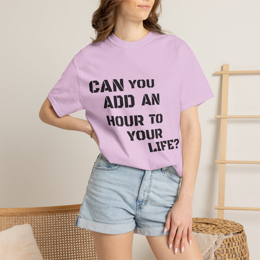 Faith-Based Graphic T-Shirt — “Can You Add An Hour To Your Life? / Do Not Worry! (Matthew 6:27)”