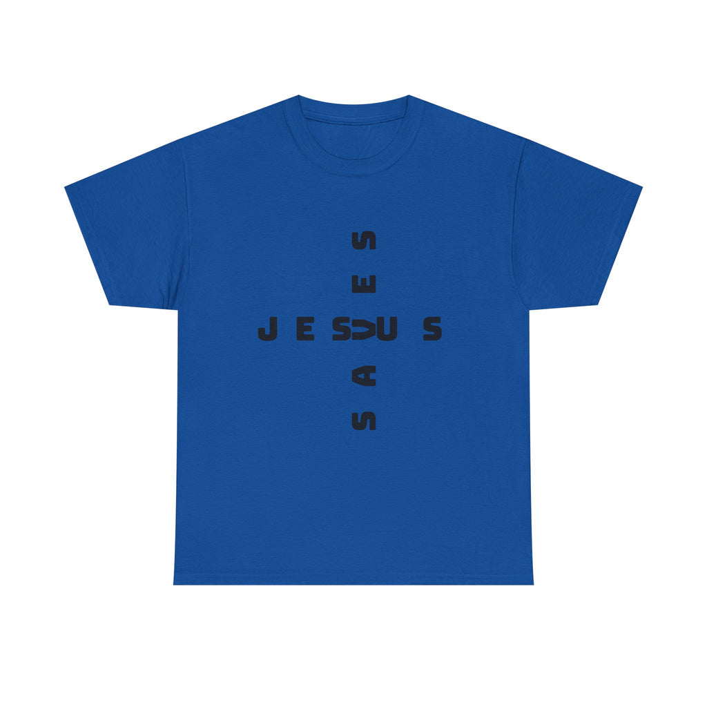 Jesus Cross Tee — Modern Vertical 'JESUS' Typography Christian T‑Shirt