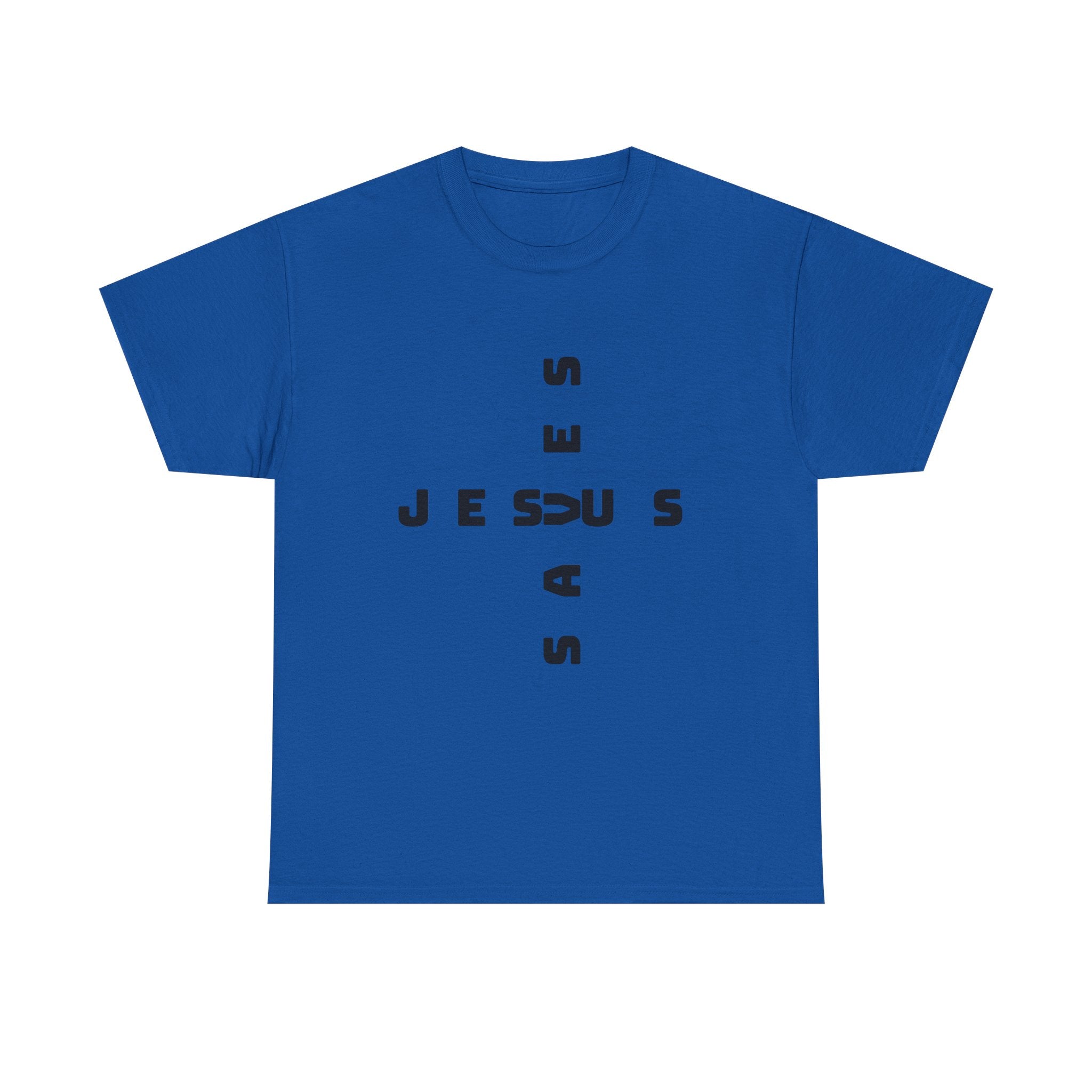 Jesus Cross Tee — Modern Vertical 'JESUS' Typography Christian T‑Shirt