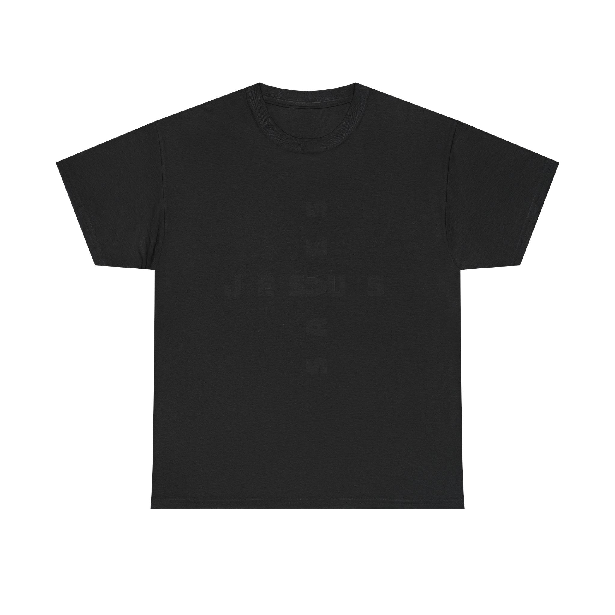 Jesus Cross Tee — Modern Vertical 'JESUS' Typography Christian T‑Shirt