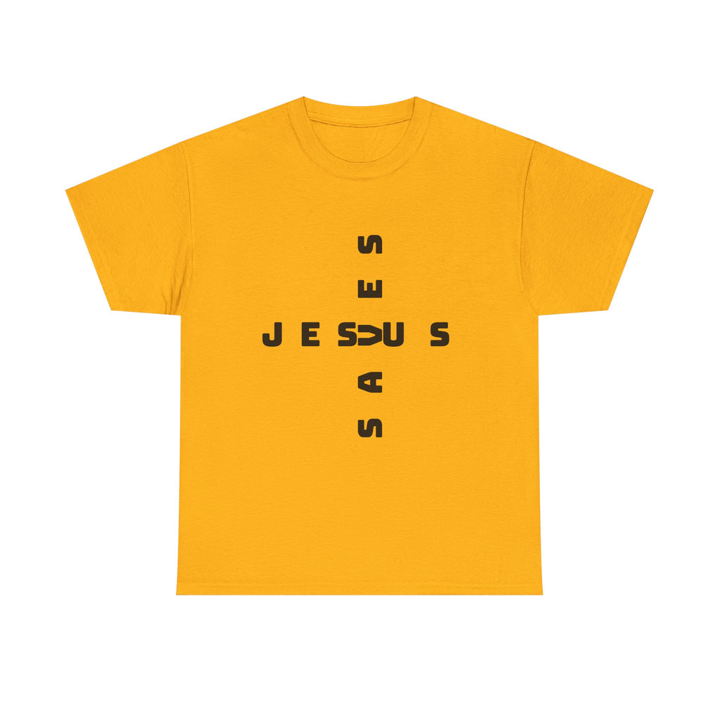 Jesus Cross Tee — Modern Vertical 'JESUS' Typography Christian T‑Shirt