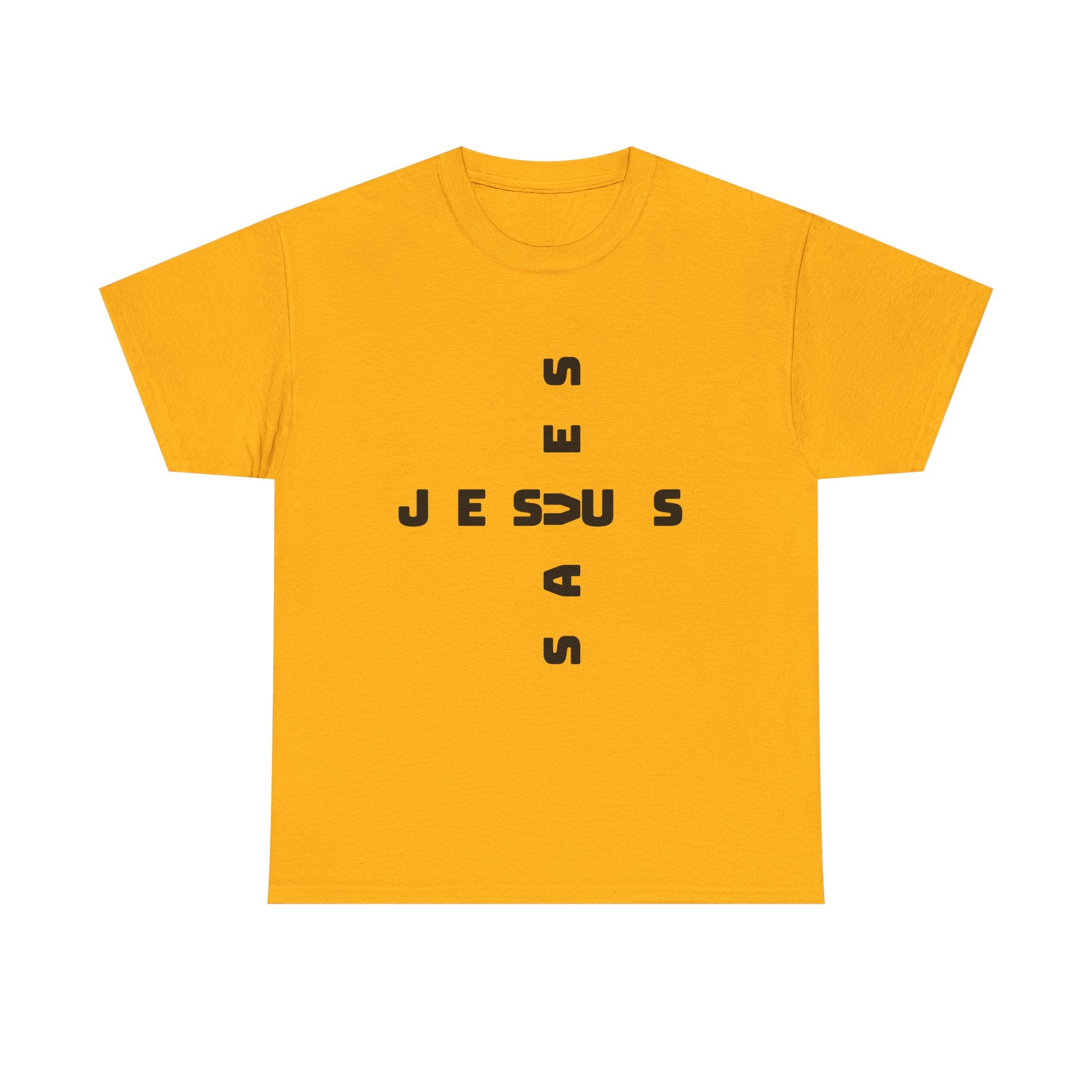 Jesus Cross Tee — Modern Vertical 'JESUS' Typography Christian T‑Shirt