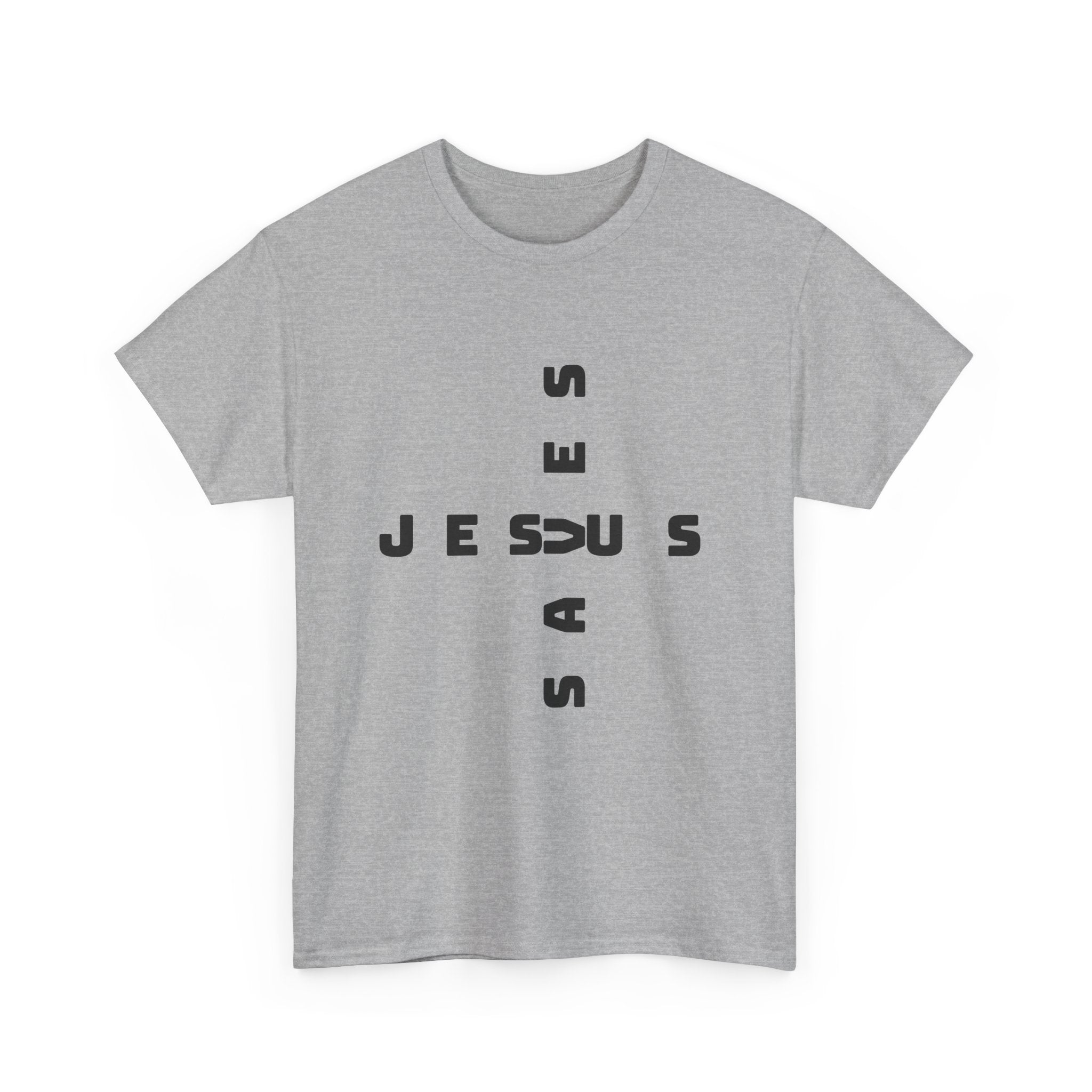 Jesus Cross Tee — Modern Vertical 'JESUS' Typography Christian T‑Shirt