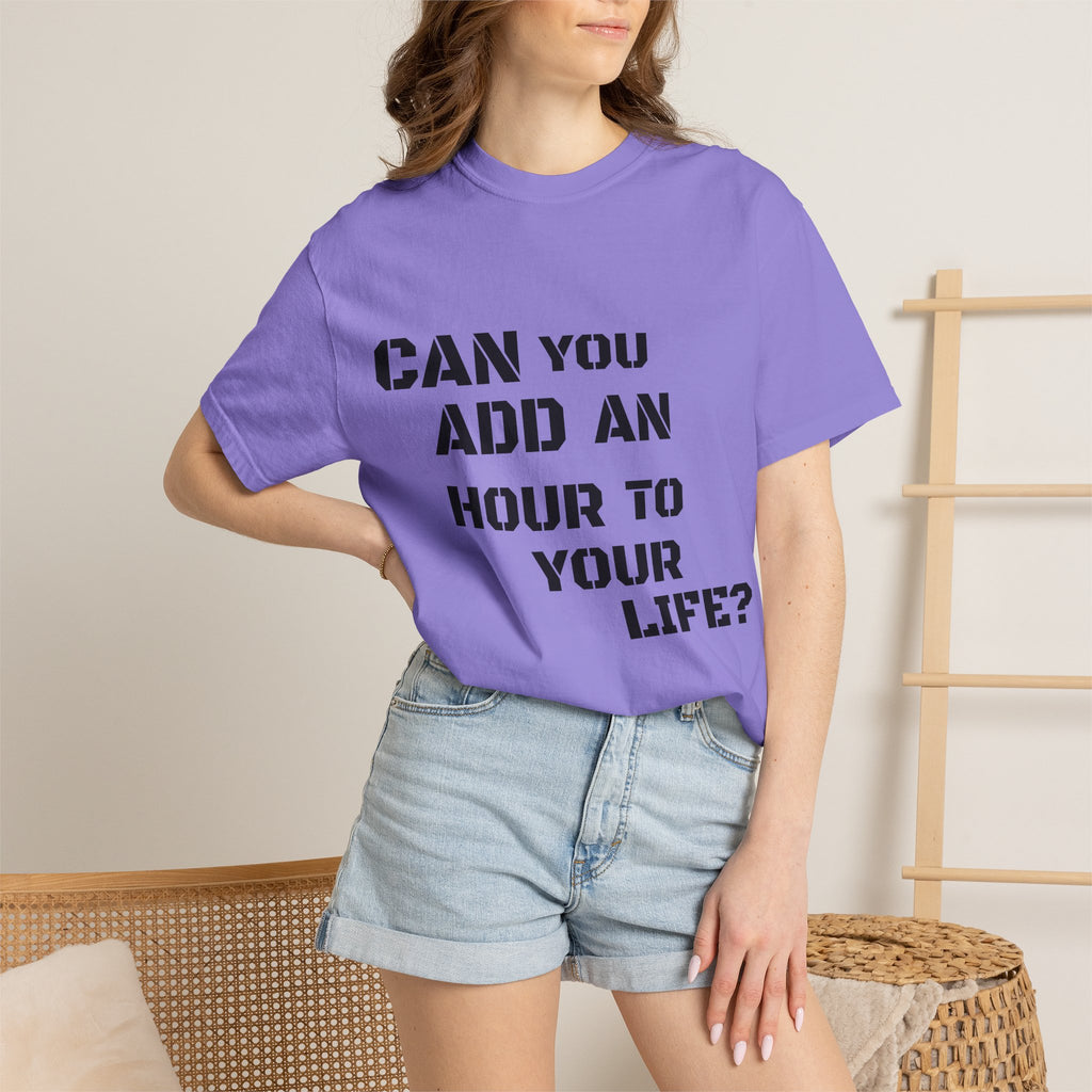 Faith-Based Graphic T-Shirt — “Can You Add An Hour To Your Life? / Do Not Worry! (Matthew 6:27)”